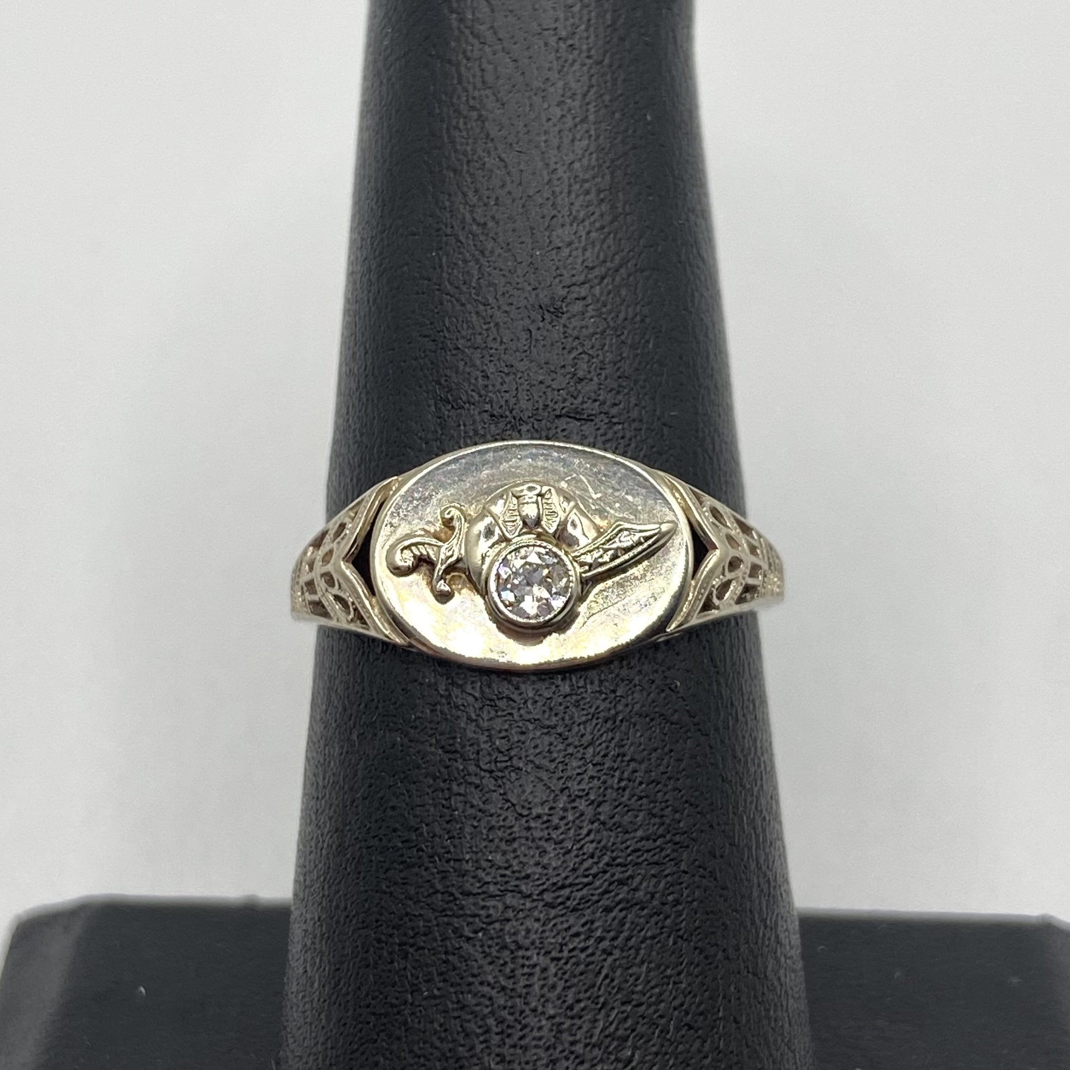 Vintage Bezel-Set Diamond Cutlass Signet Ring, Size 6.75