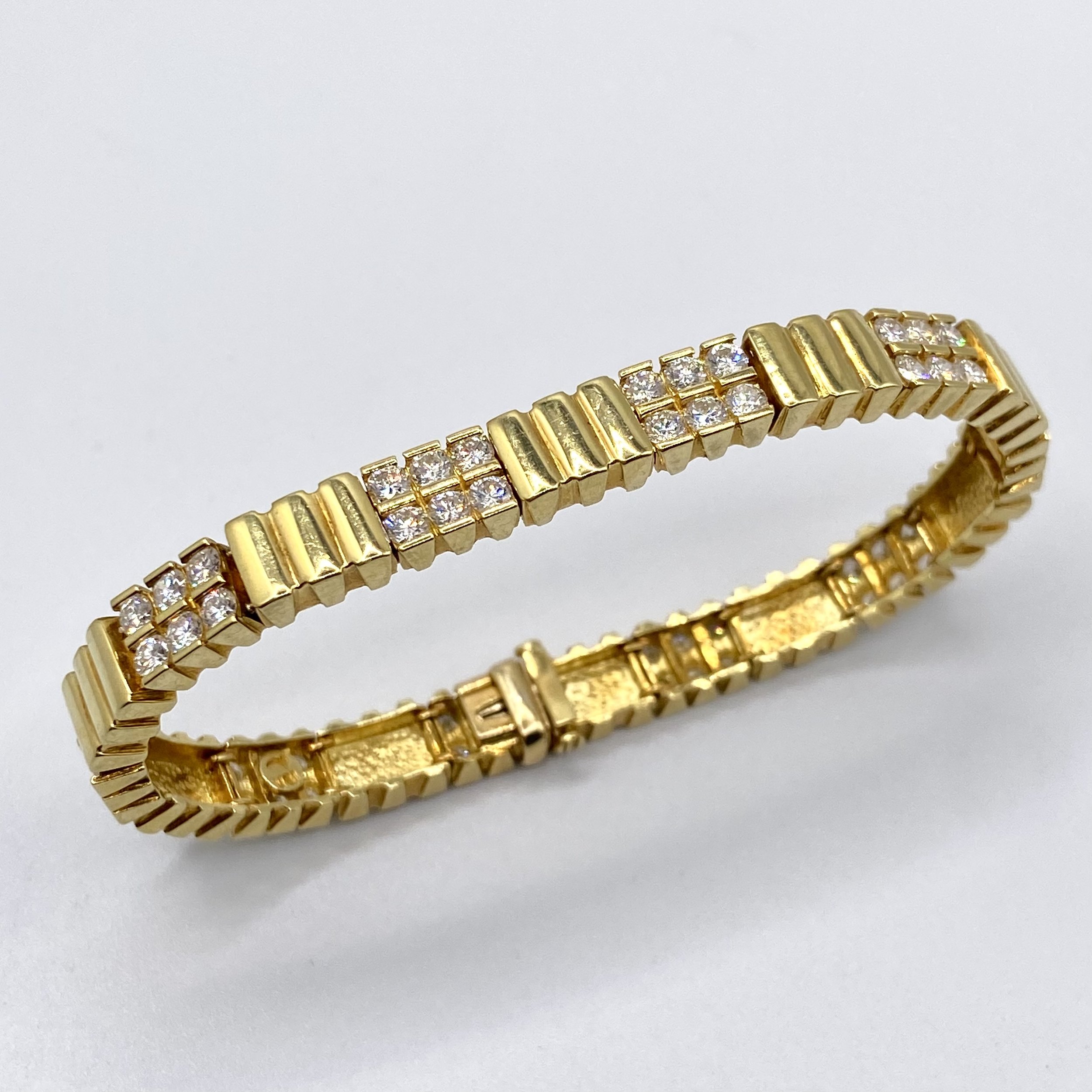 Two-Row Yellow Gold and Bar-Set Diamond Bracelet, 6.75" Length