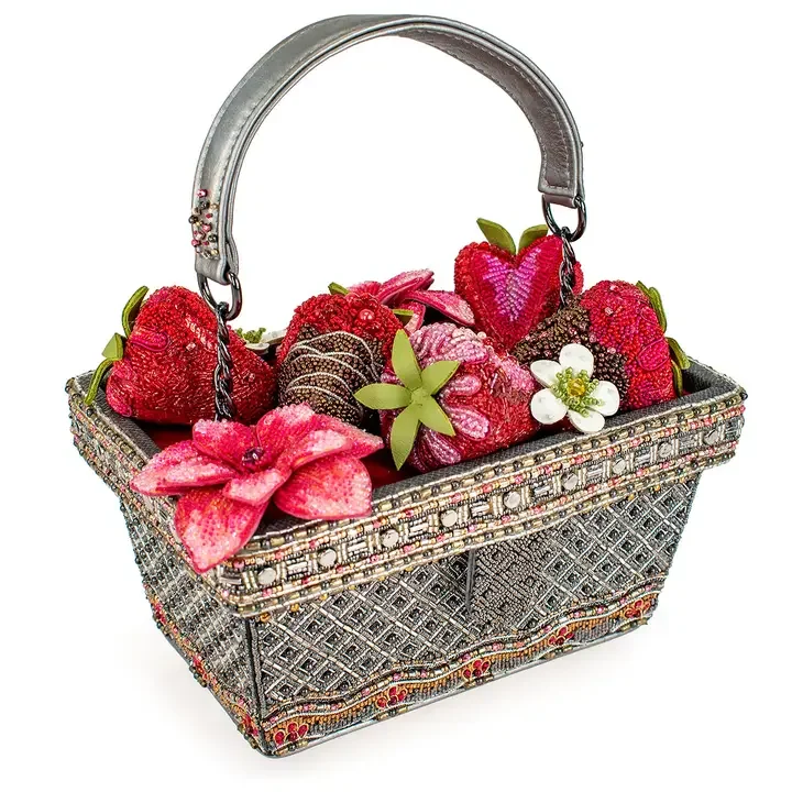 Berry Beautiful Top Handle Beaded Strawberry Basket Bag