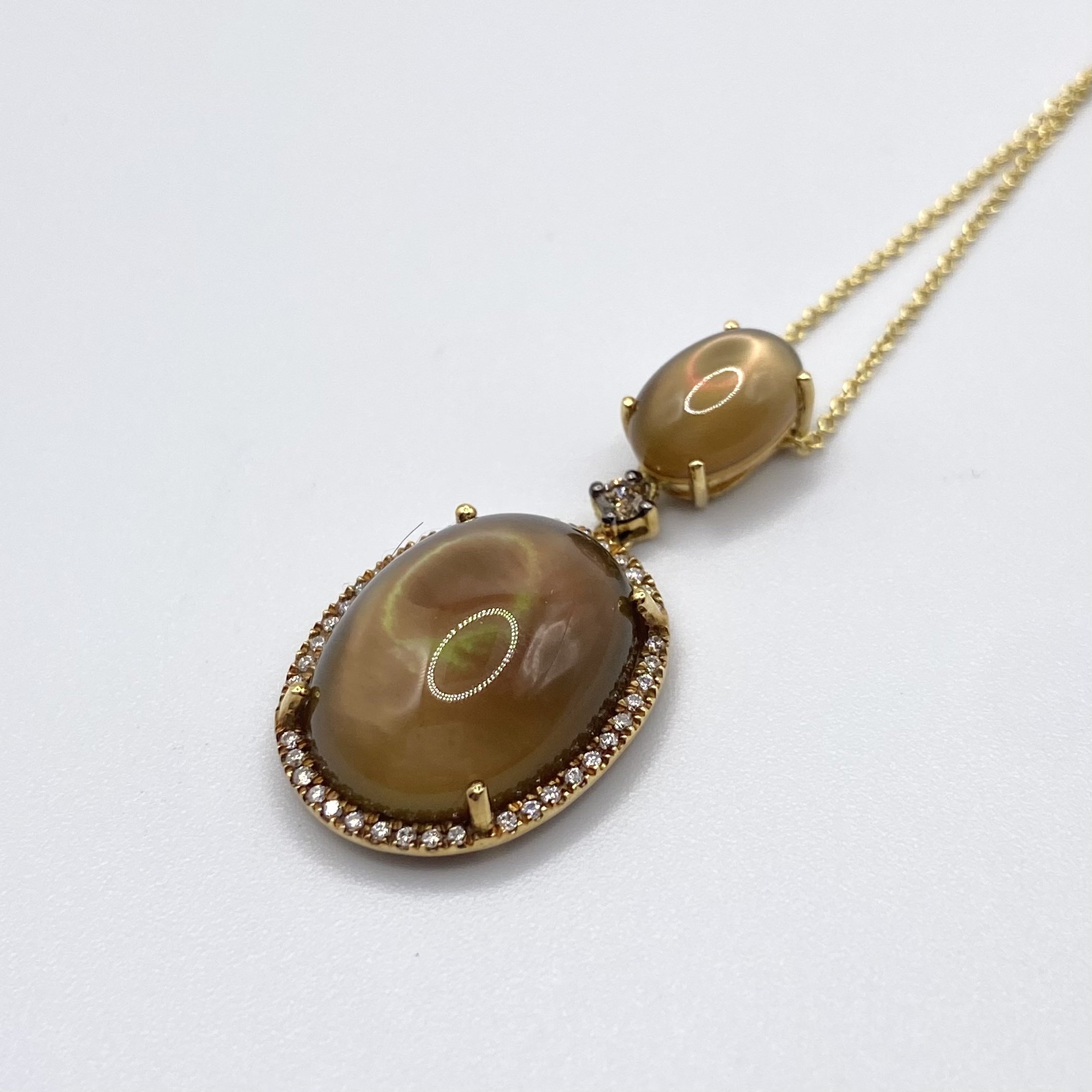 Brown Mother of Pearl Cabochon w/ Diamond Halo Necklace
