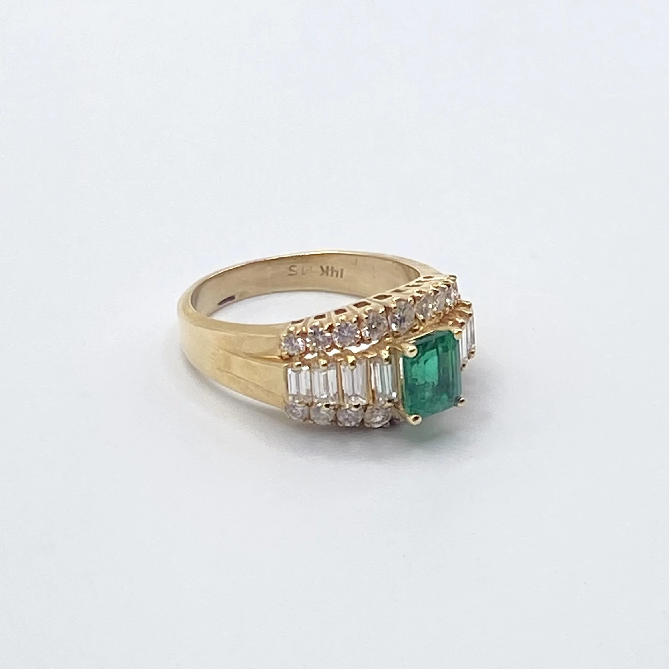 Three Row Emerald Ring w/ Diamond Accents, Size 8