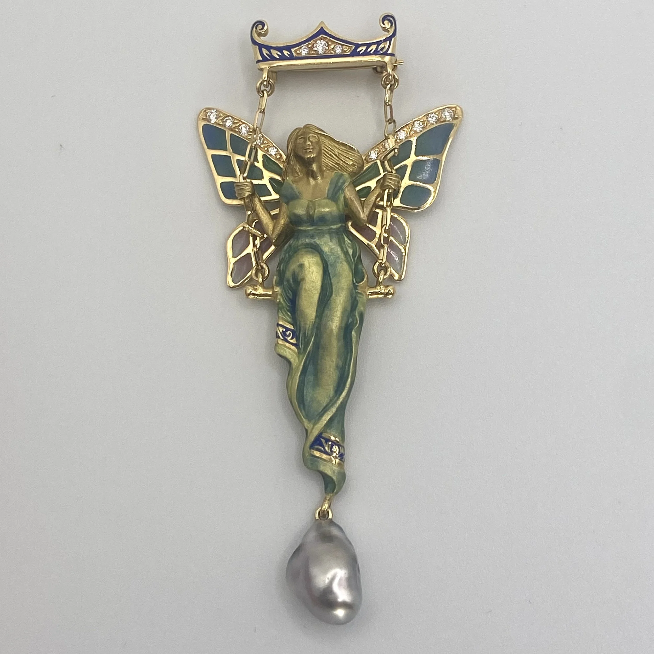 18k Yellow Gold "Lady on Swing" Convertible Brooch / Pendant