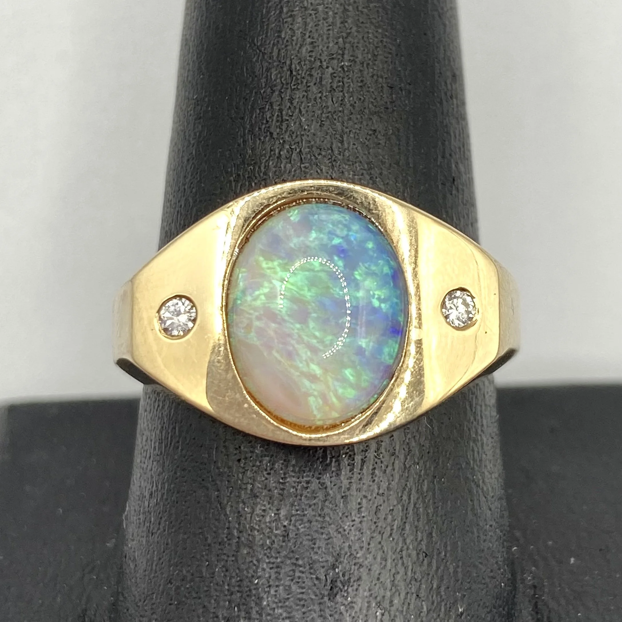 Yellow Gold Opal Signet Ring, Size 9.5