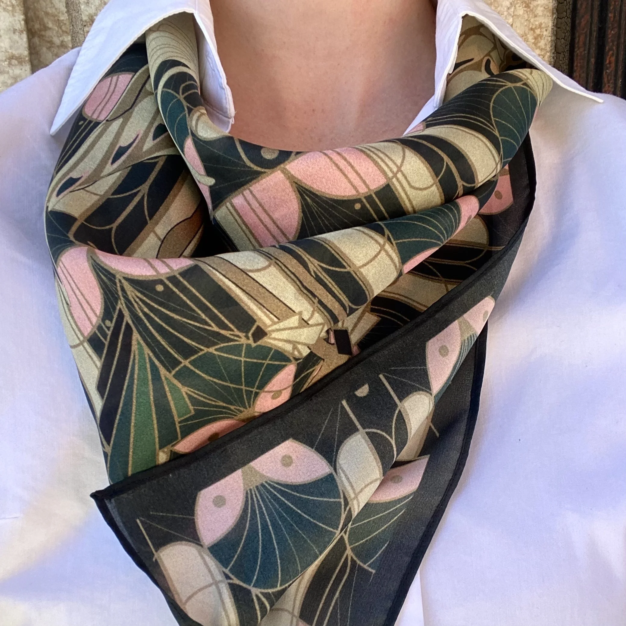 Art Deco Cranes - Greens and Champagne
