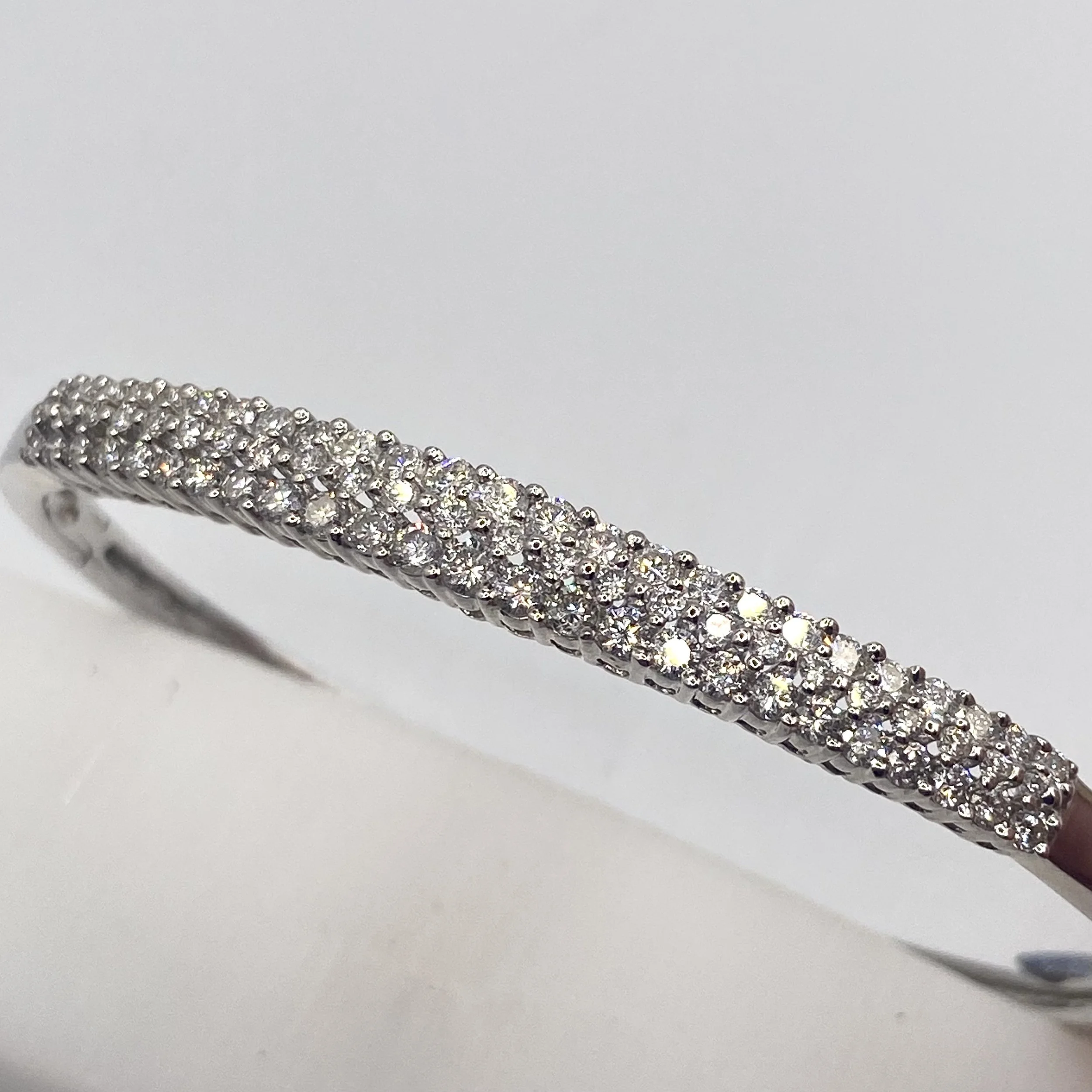 Three-Row Diamond Hinged Bangle Bracelet