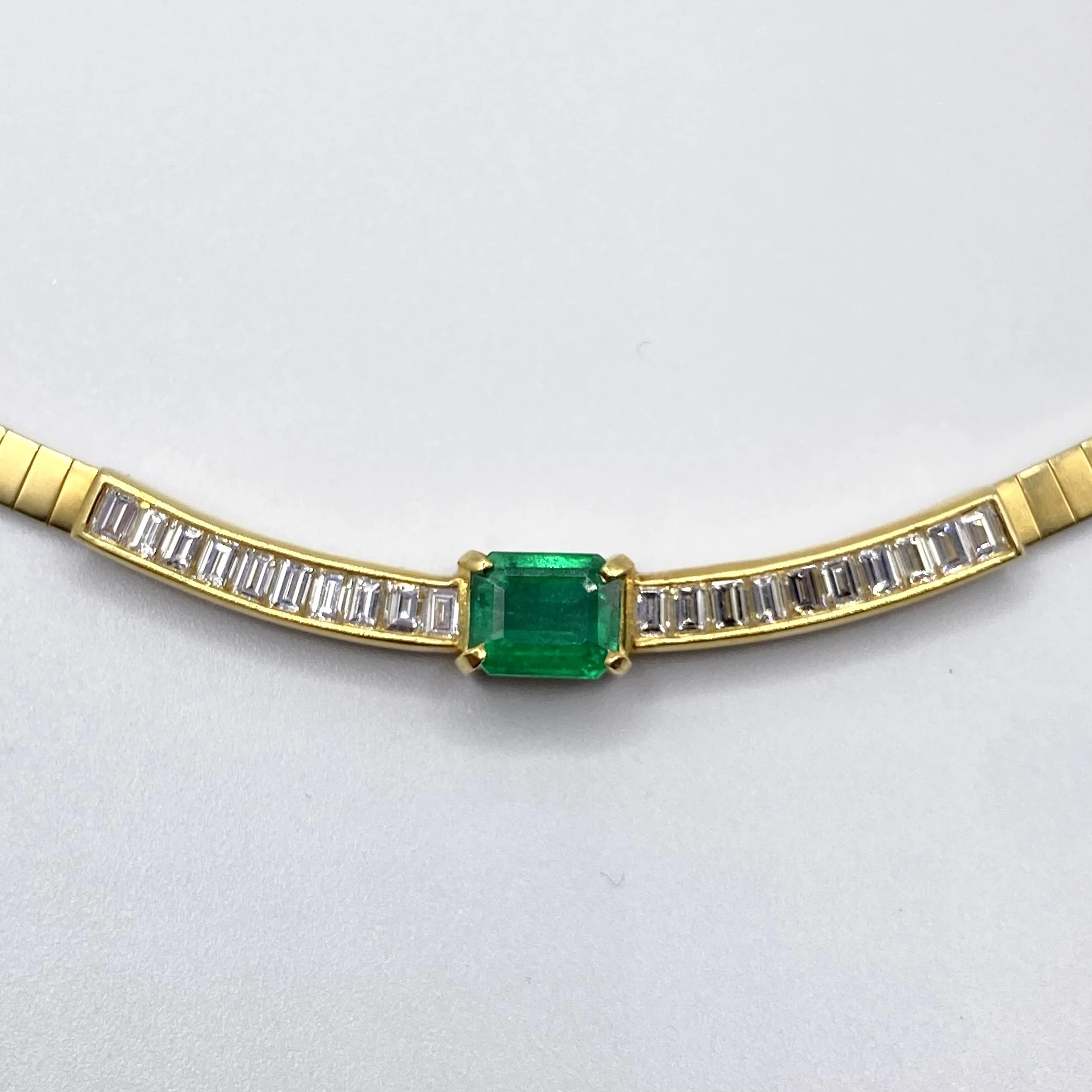 Emerald and Baguette Diamond Omega Collar, 16.5" Length