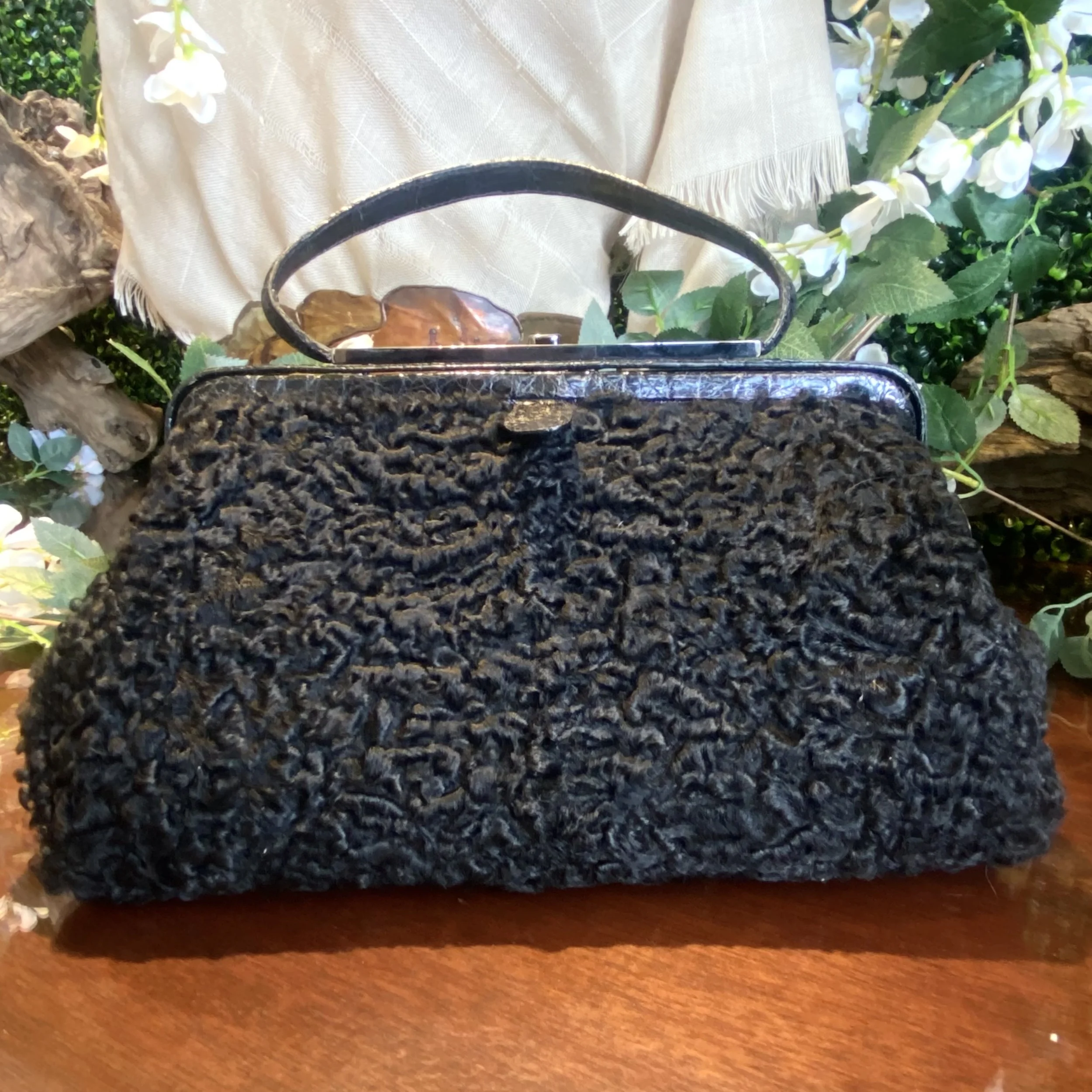 Upcycled Black Curly Lamb Covered "Nancy Gonzalez" Bag