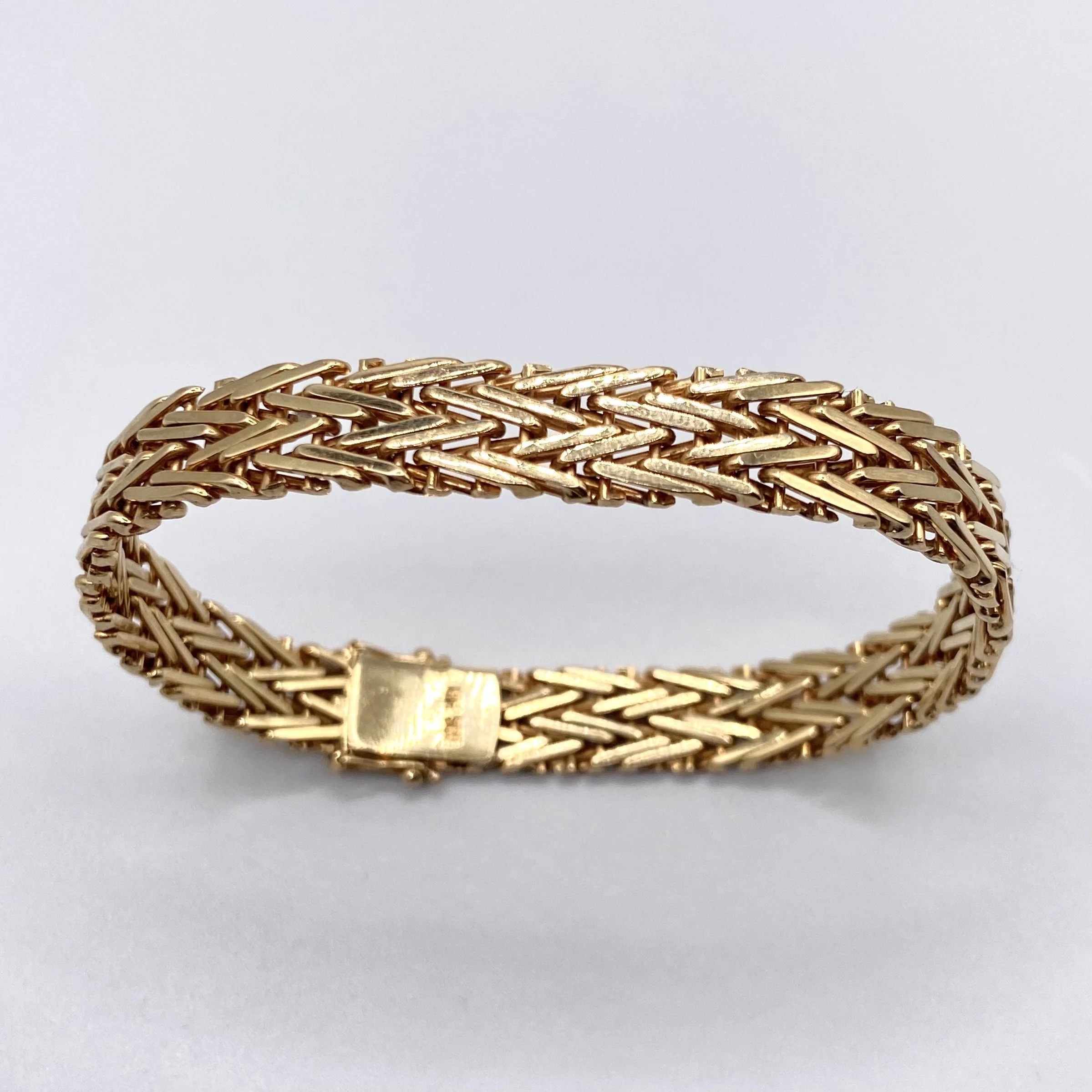 Yellow Gold Woven 9mm Wide Bracelet, 7.5" Length