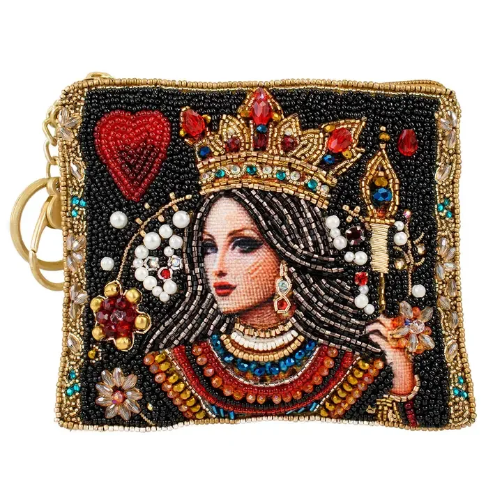 The Queen Playing Card Beaded Coin Purse