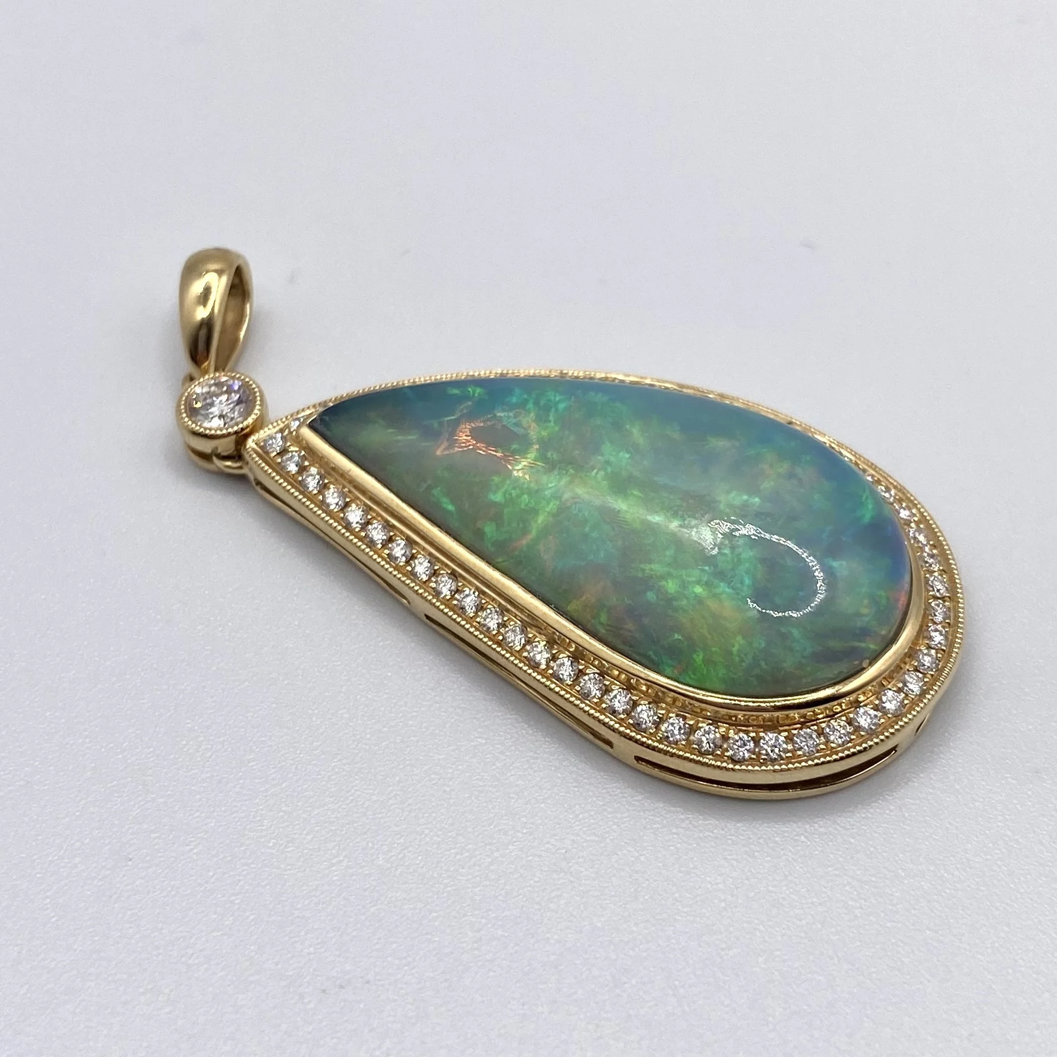 Asymmetrical Pear Opal Pendant w/ Diamond Accents