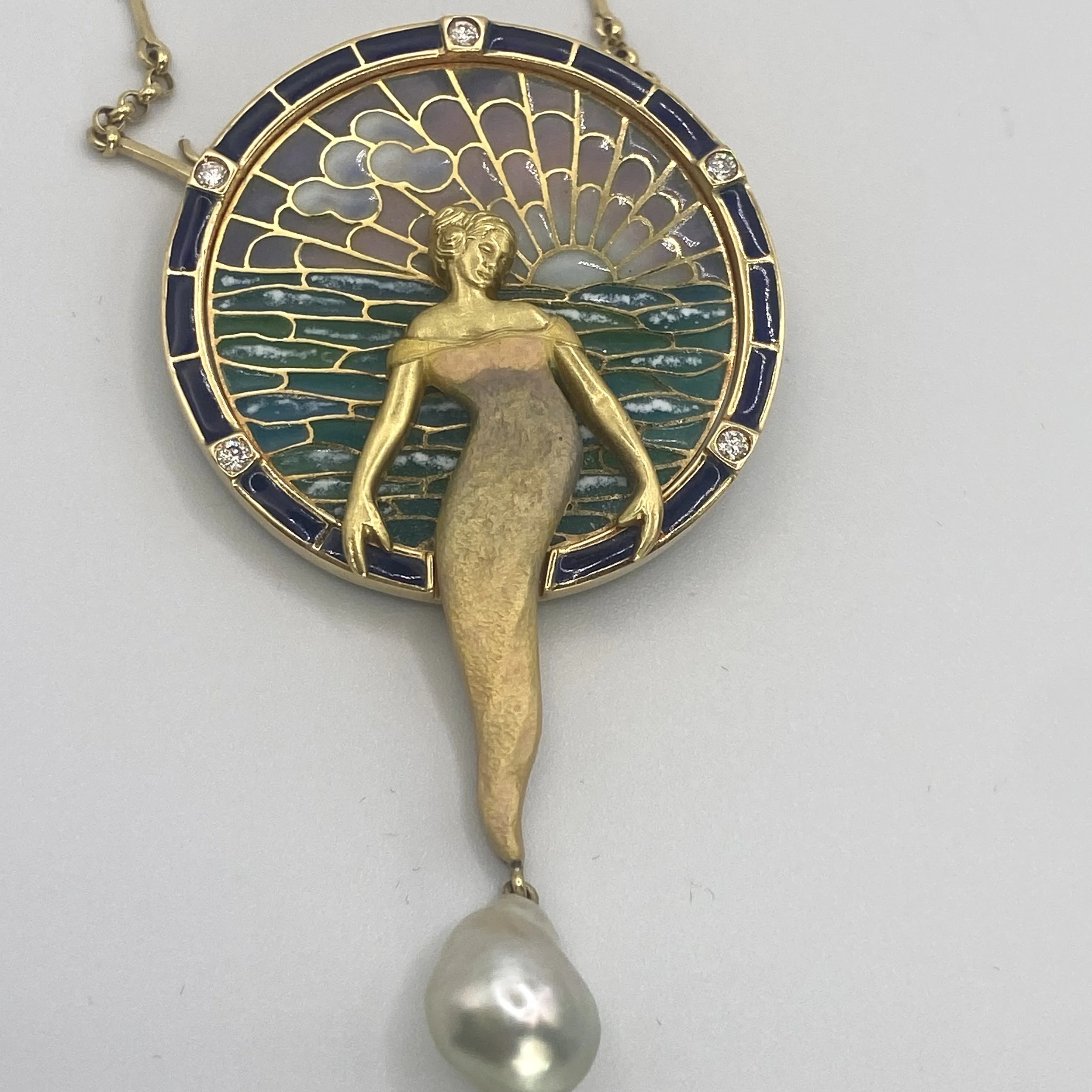 18k Yellow Gold "Moon Goddess" Convertible Brooch / Pendant, Chain Included