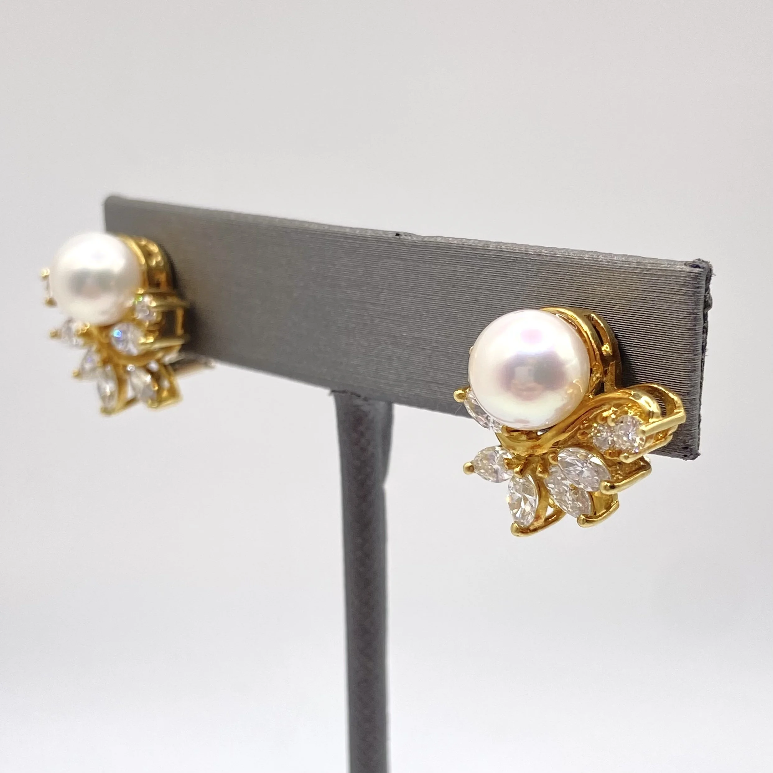 Pearl and Diamond Clip-On Earrings