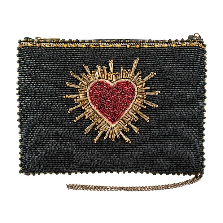 Affection Beaded Red Heart Crossbody Handbag