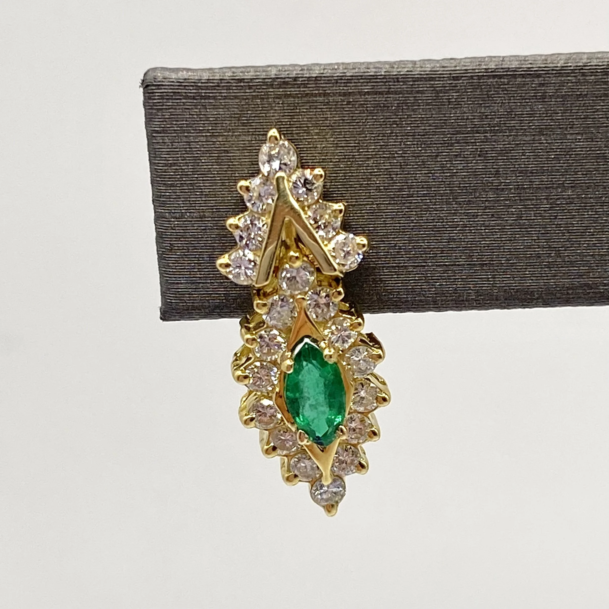 Marquise Emerald and Diamond Clip-On Dangle Earrings