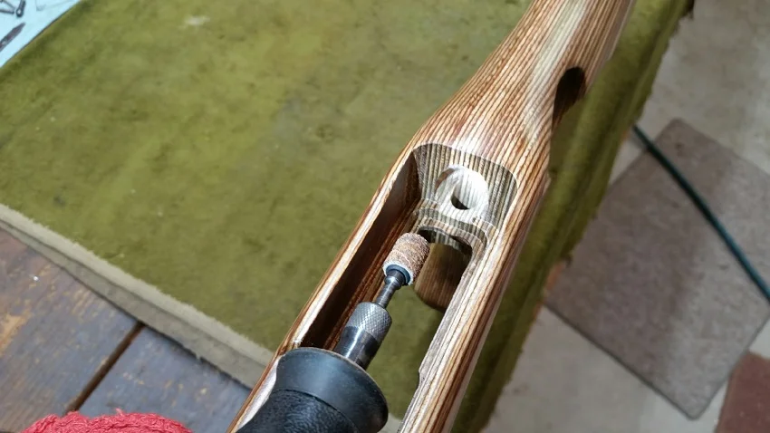 STEP-9: Relocate the stock in vise to create clearance for bottom of Threaded Rear Tab. Using the aluminum pillar allows the pillar's top surface to be used as the precision bedding surface thereby allowing the stock to be simply cleared out to not touch the Threaded Rear Tab.