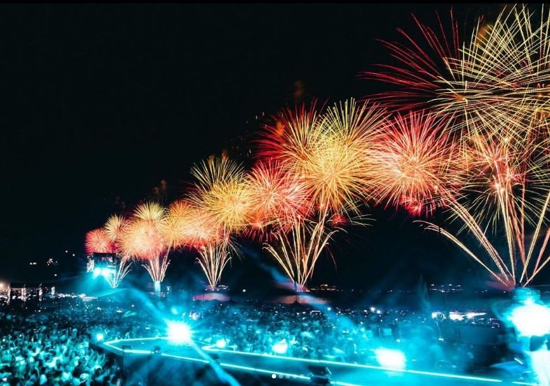 Fogos vistos do Palco Principal da Festa de Ano Novo 2023 em Copacabana
