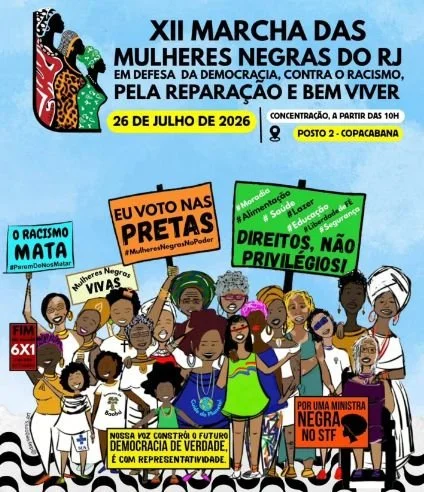 26 de julho de 2026 acontece  a XII Marcha das Mulheres Negras na Praia de Copacabana