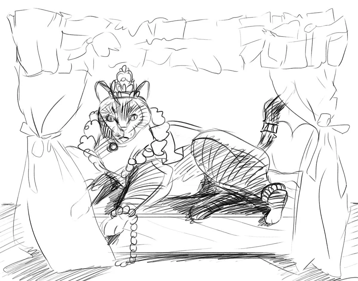 A quick sketch is created, so the client can approve the concept.