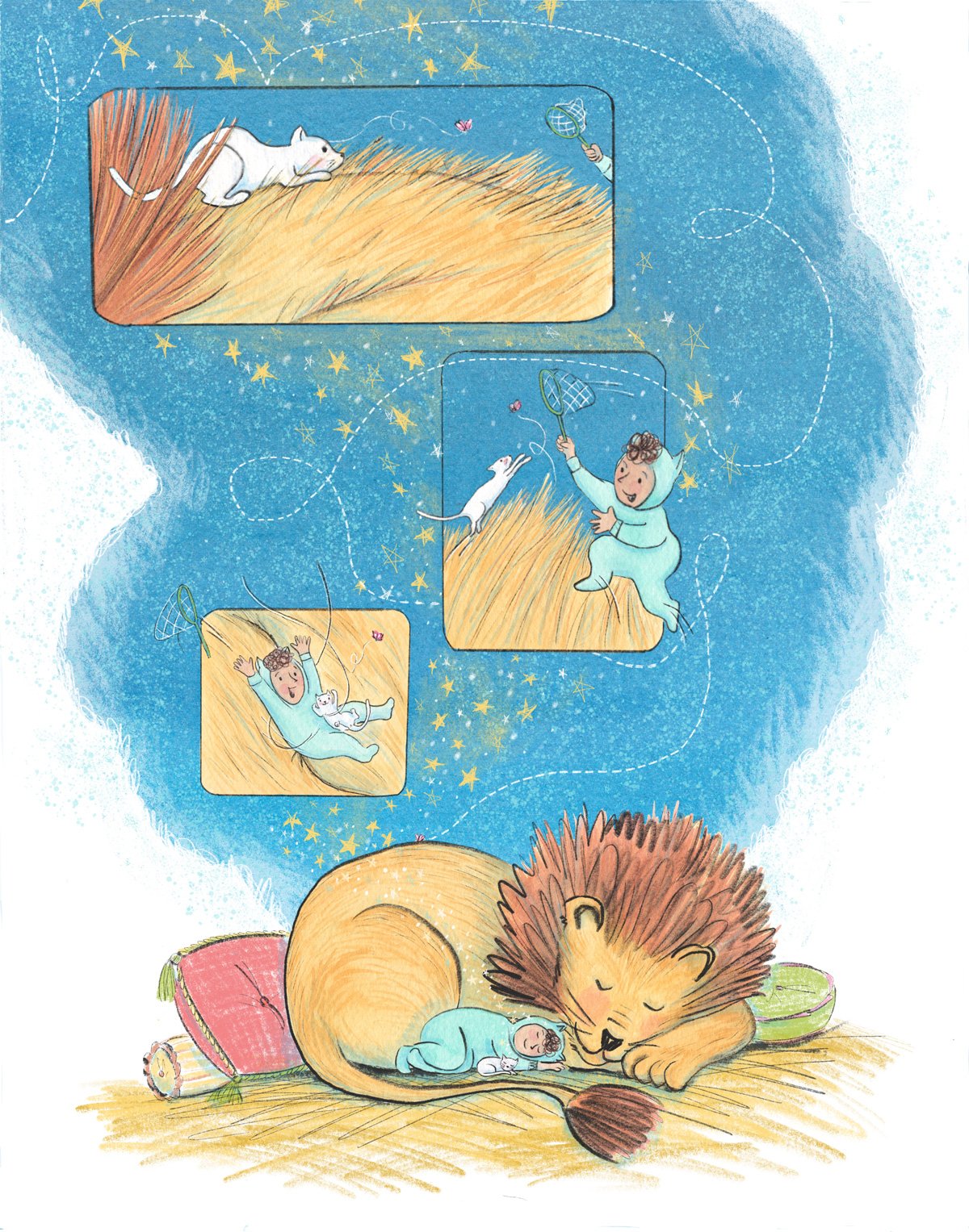 Lion, Boy and Cat