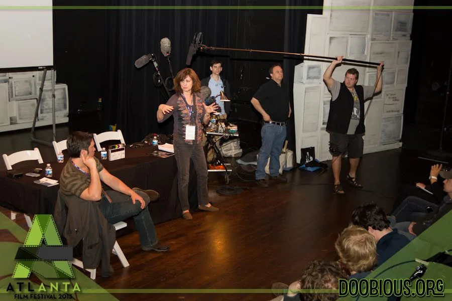 Jeremiah Kulani Prescott, Linda Spears, Scott Beatty, Aron Siegel, and Allen Lee Williams III demonstrate proper sound recording technique at the 2013 Atlanta Film Festival.