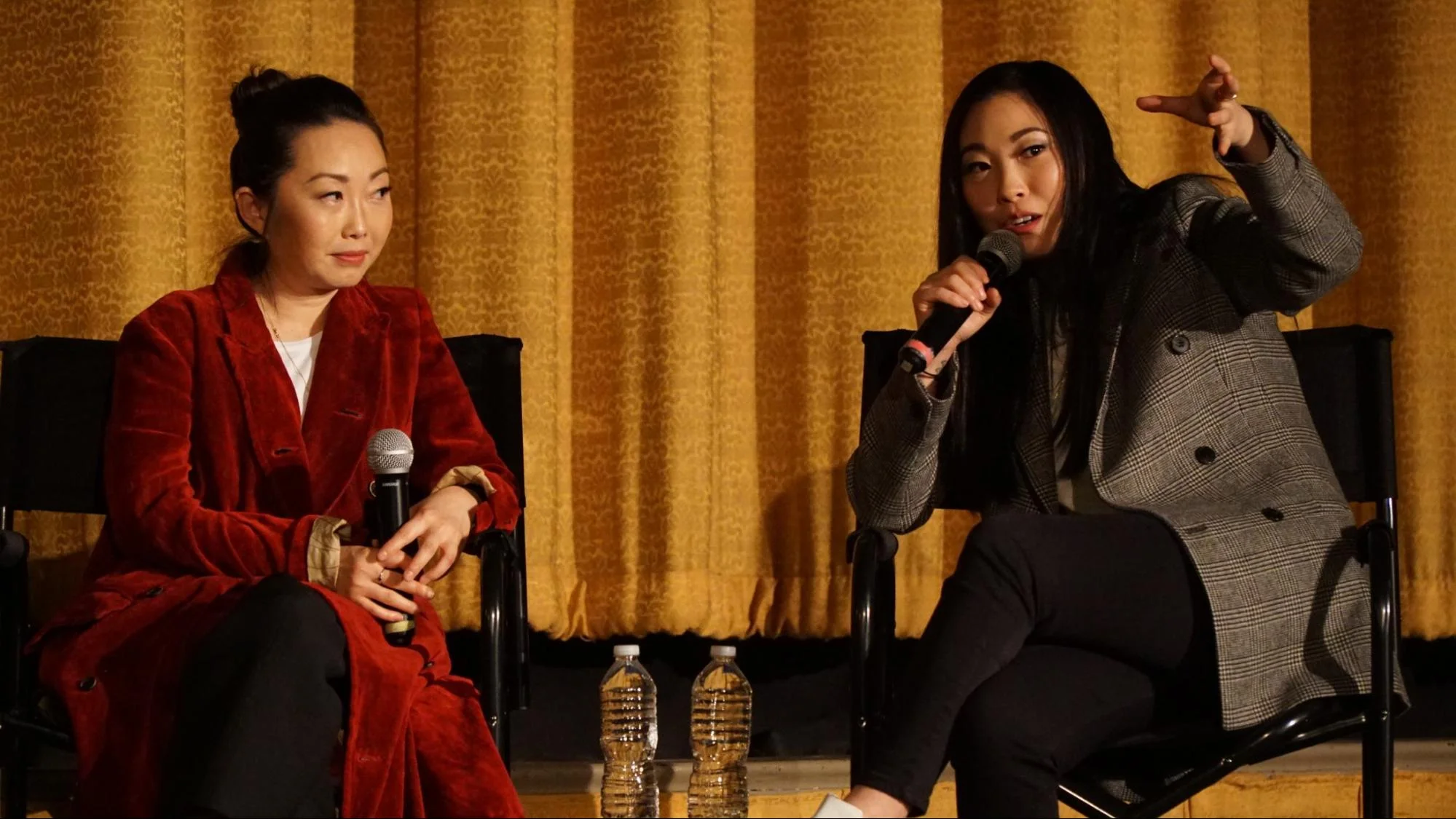Lulu Wang and Awkwafina jump onstage afterwards for a Q&A.