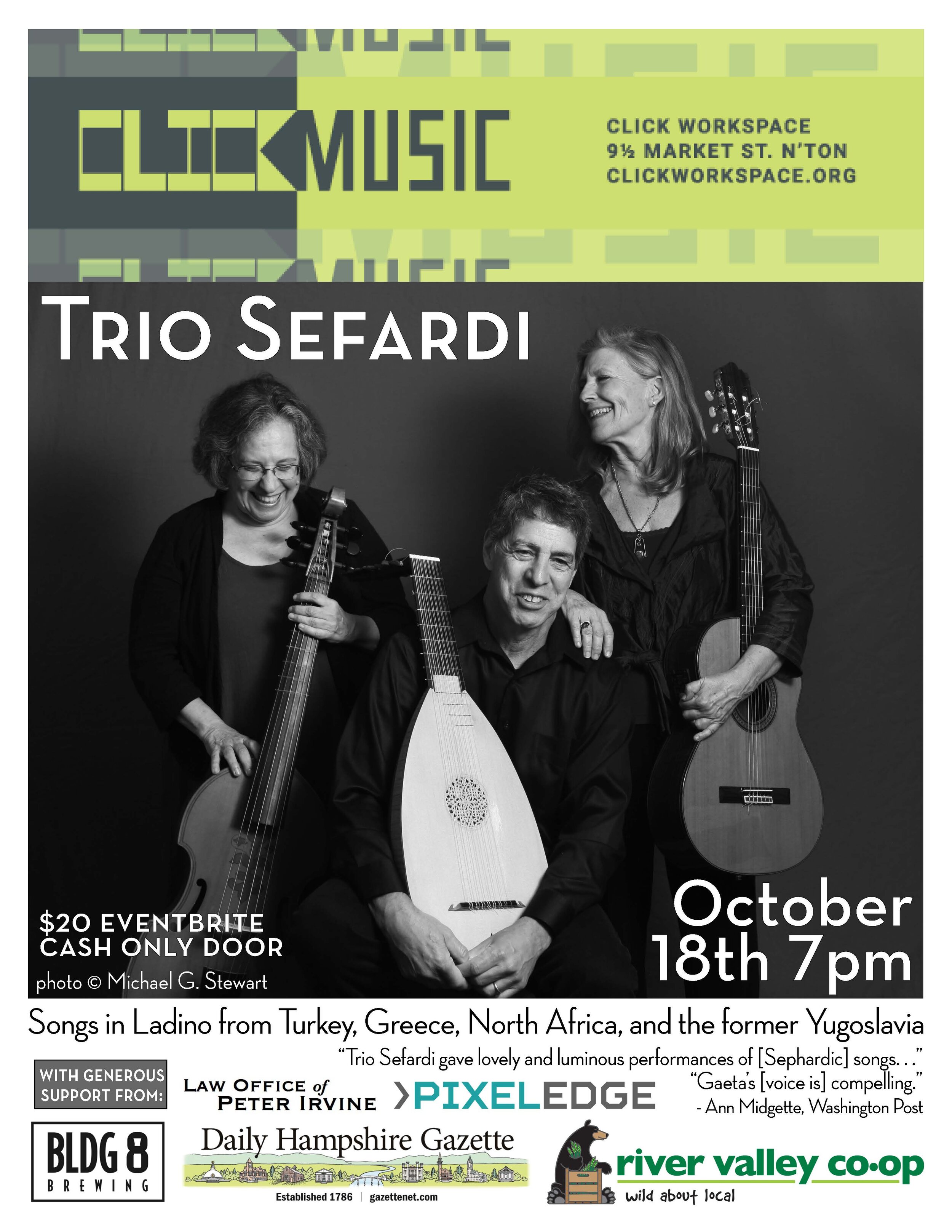  Flyer for Trio Sefardi at CLICK. 