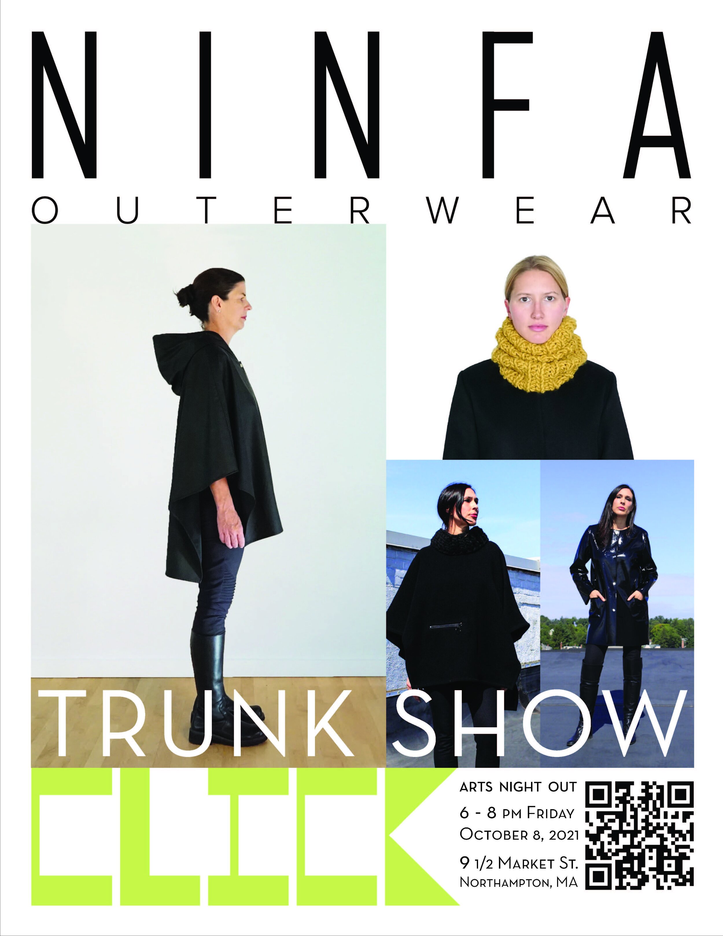  Flyer for Ninfa Outerwear’s Trunk Show at CLICK. 