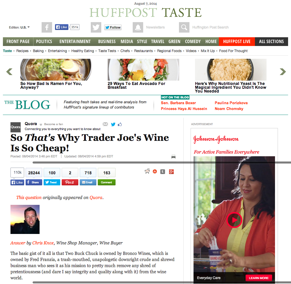 A screen grab of the HuffPo article before it was taken down.