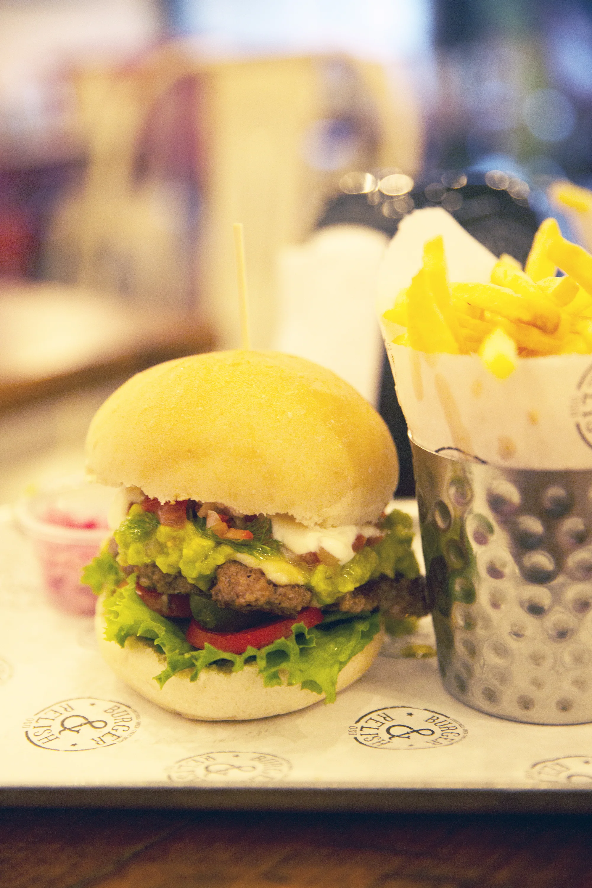 A terribly color corrected shot of my Mexi-Burger (though the restaurant was amazing, its lighting does not make my burger look as flattering as it tastes). 