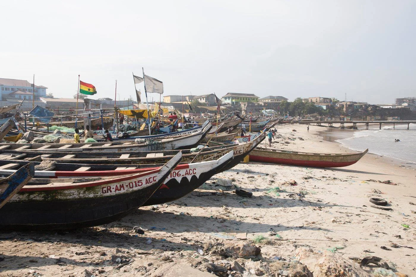 Boats along the shore in historic Jamestown