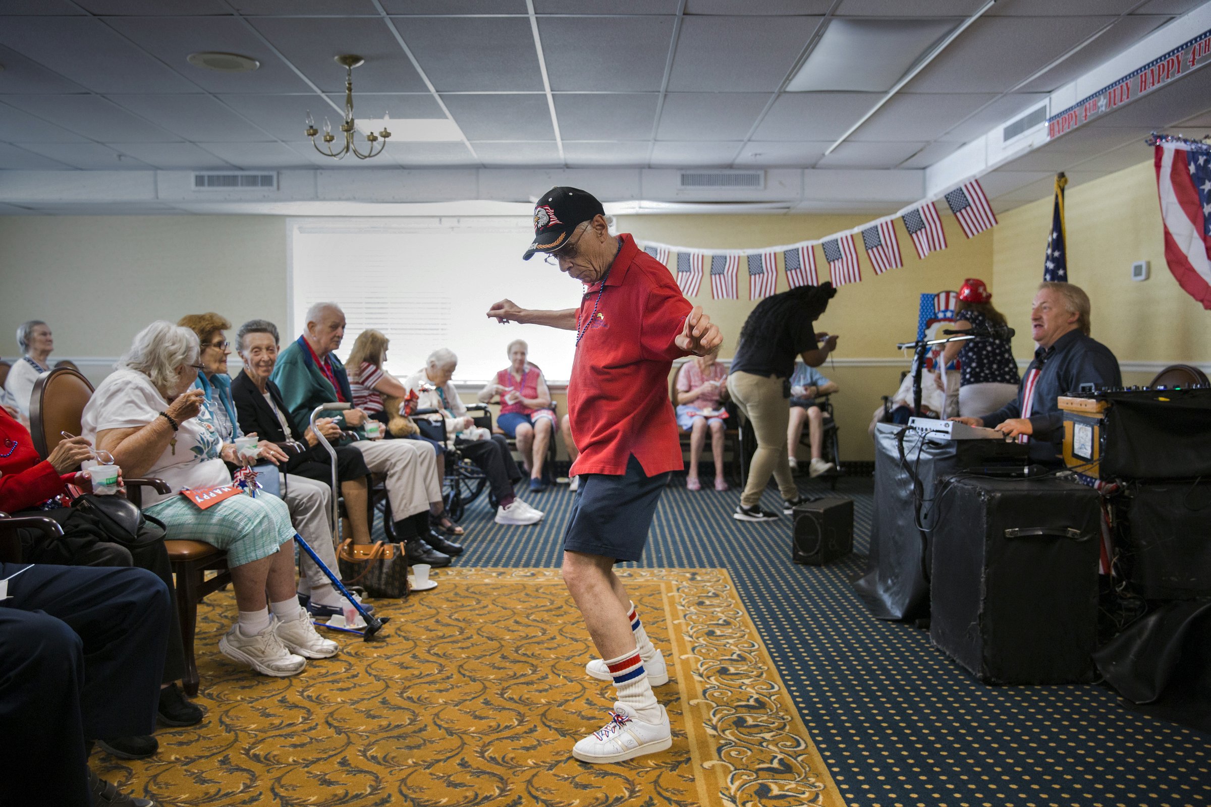   Jim “Mr. Twist” does the twist at Brandywine’s 4th of July party on July 4, 2019. At this time, he was volunteering at Brandywine. This past spring, he moved in as a resident. 