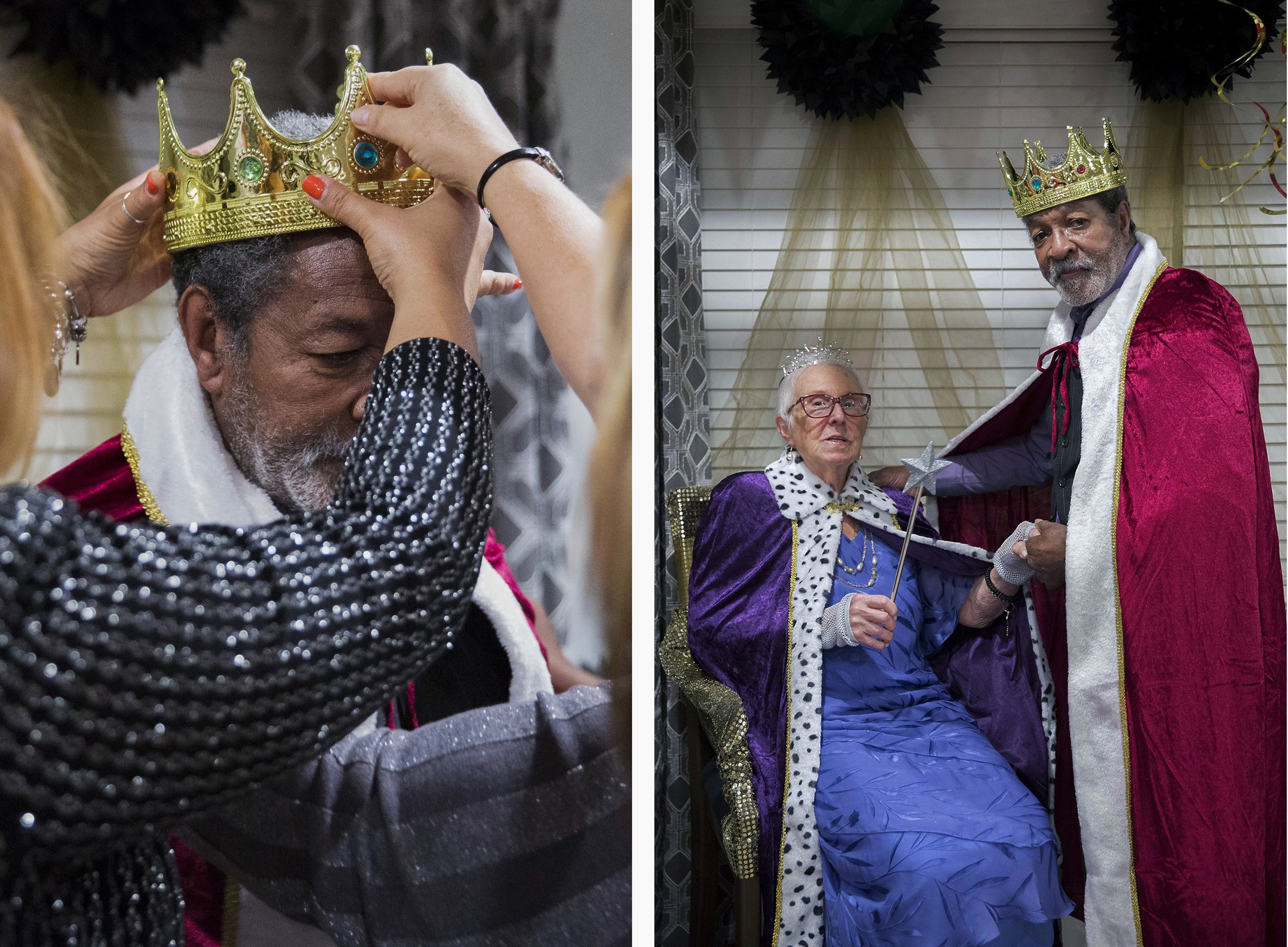   (RIGHT) Rita (left) and Robert, the “senior prom" king and queen, pose for a photo after receiving their crowns on November 21, 2019. Robert has since died from COVID-19. 