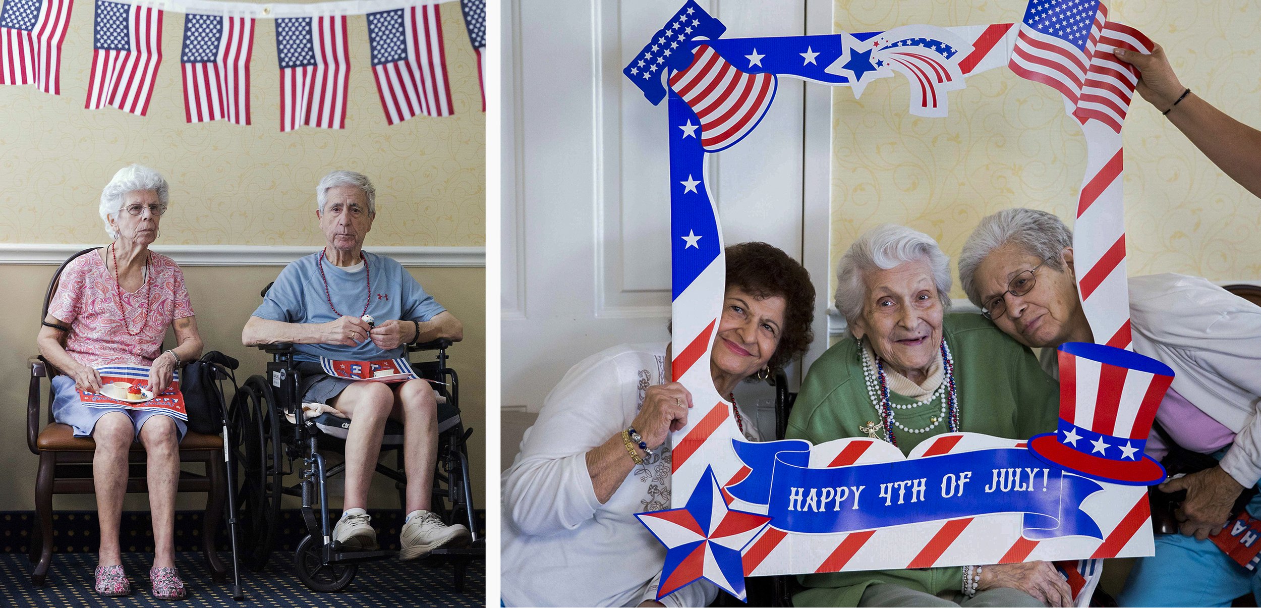   (LEFT) Steve and Elaine attend Brandywine’s 4th of July party on July 4, 2019. Steve has since passed away from COVID-19, and Eileen has been transferred upstairs to memory care. 