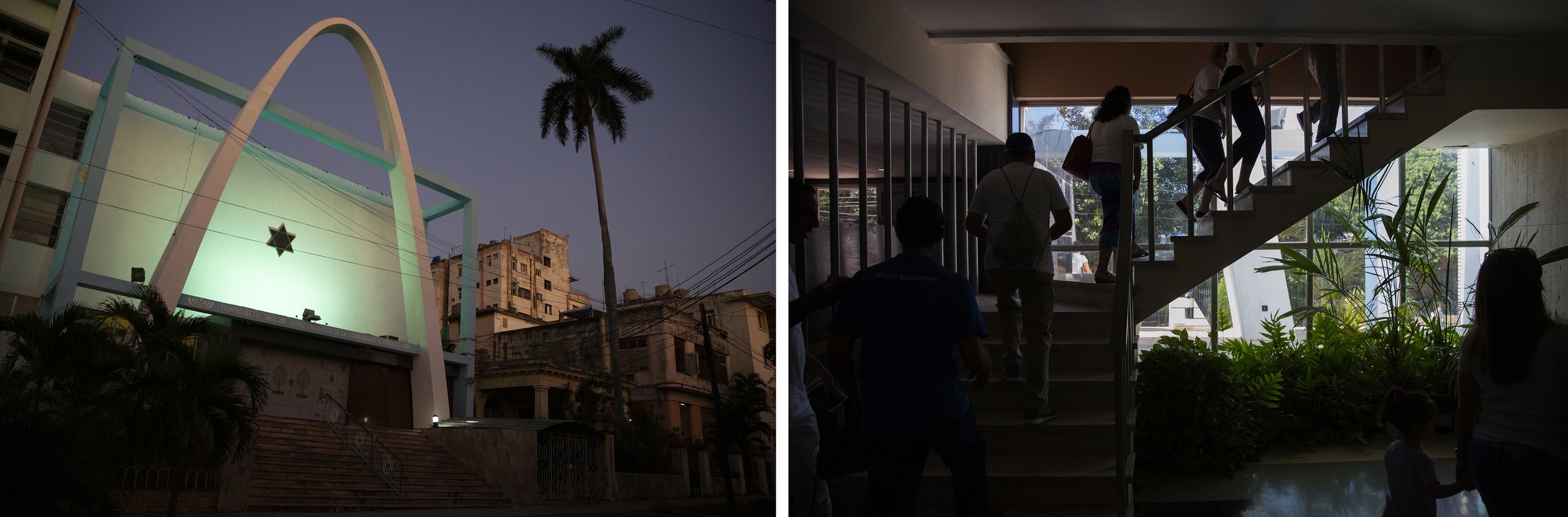  (LEFT) Beth Shalom Synagogue was built in 1952 and is one of three synagogues in Havana, and only five in all of Cuba. (RIGHT) Members of the Beth Shalom congregation attend Sunday school on the morning of January 19, 2020. Adri’s father, Isac, is o