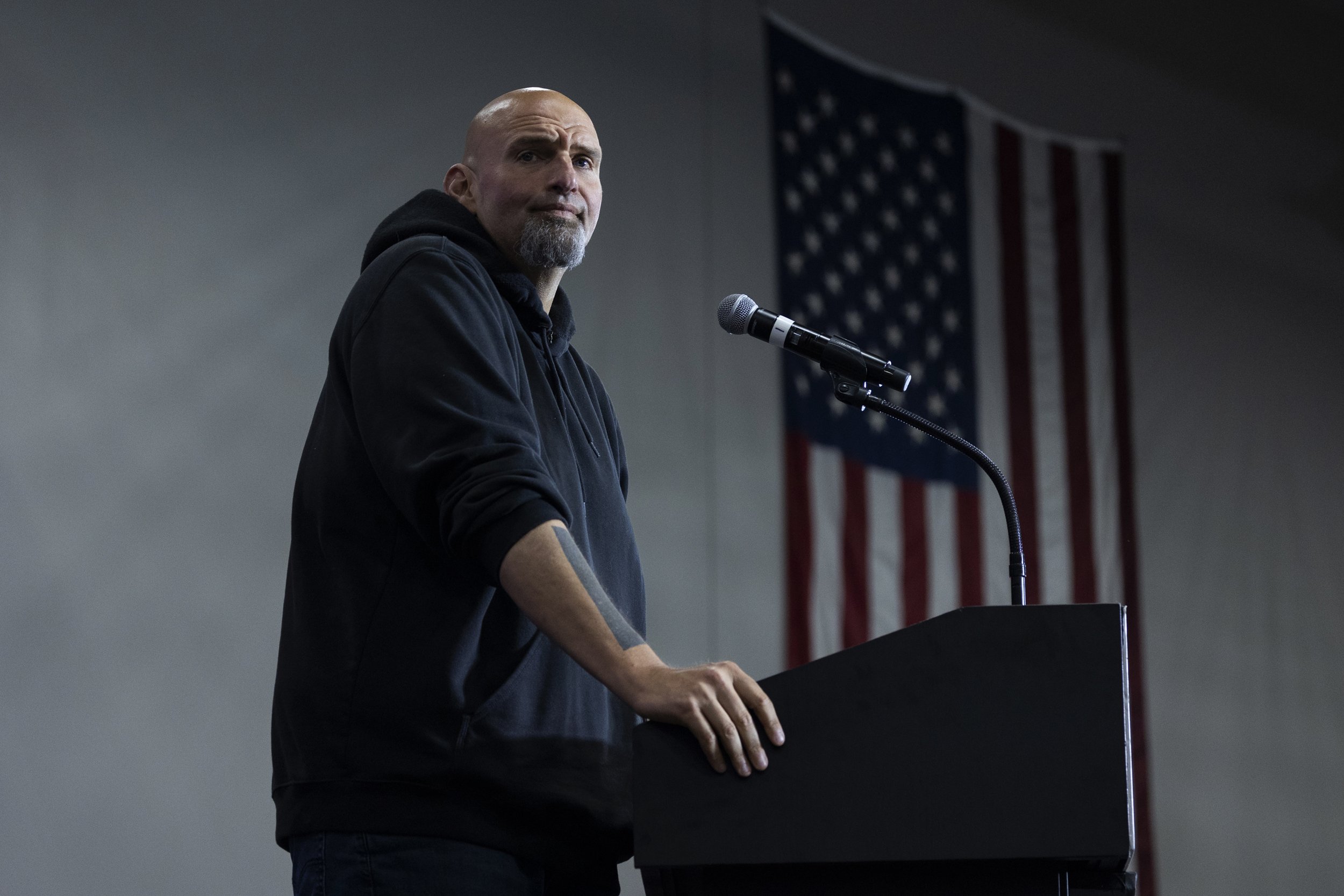  Pennsylvania Senate candidate John Fetterman speaks at the “Women for Fetterman” rally at Montgomery County Community College in Blue Bell, Pennsylvania on September 11, 2022. (On assignment for Washington Post)  