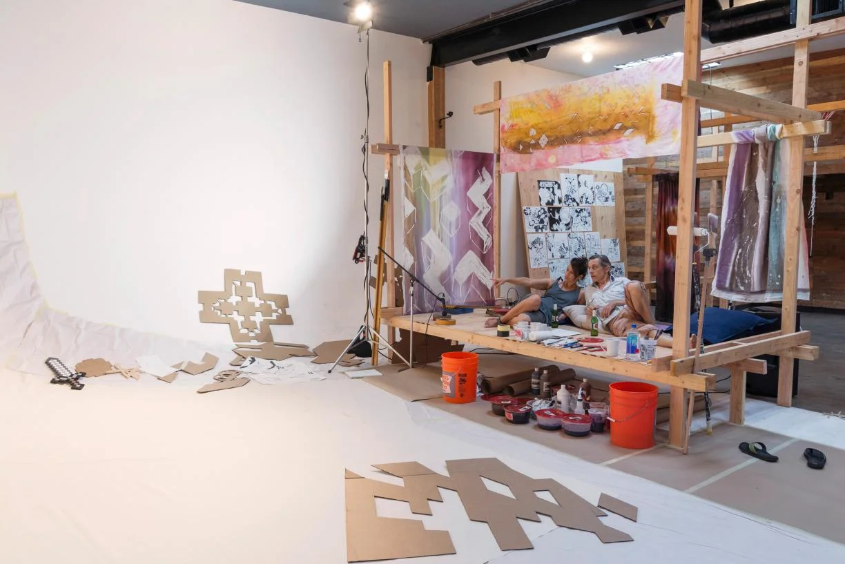 built display/stage and set up/assist for artist live performance Evergreene Studios: A live painting venture by Andreas Dobler and Anna Kanai: July 2016 