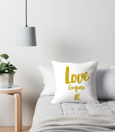 love conquers all throw pillo - art by amw