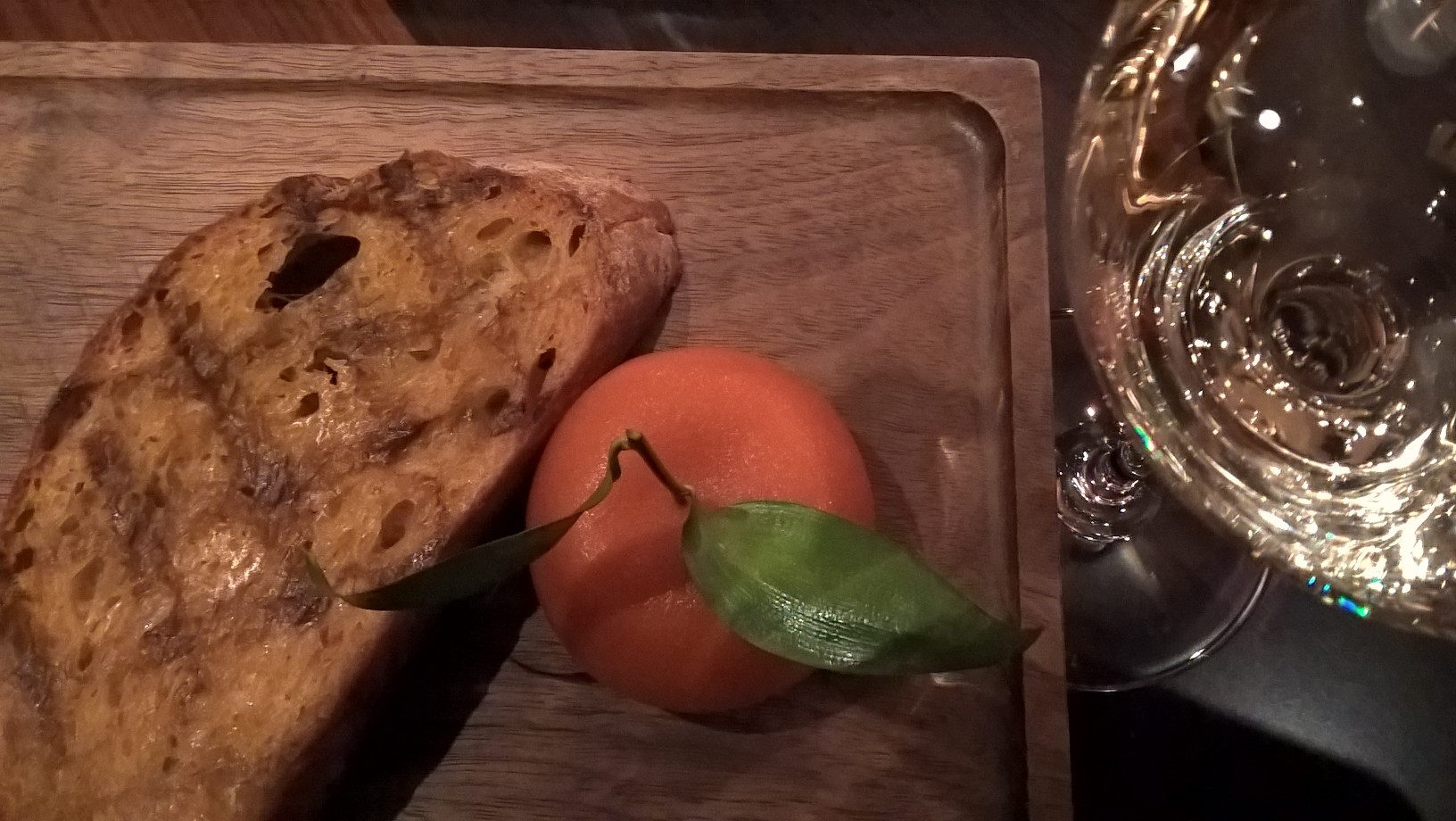 It may look like a mandarin but it's actually mandarin jelly covering a chicken liver mousse. This dish was inspired by one from c1500