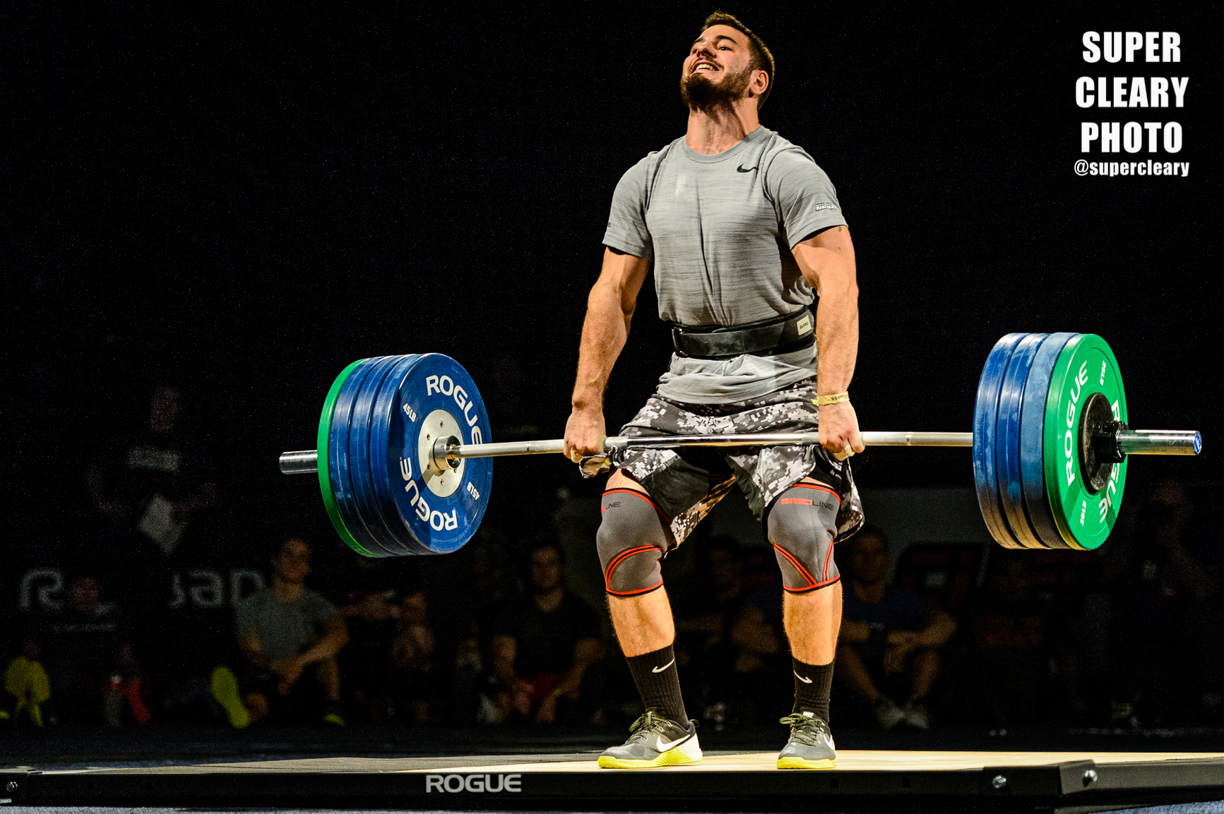 Mat Fraser cleaning 375lbs (he missed the jerk) Nikon D4, NIkon 70-200, 1/1000th, f2.8, ISO 5000