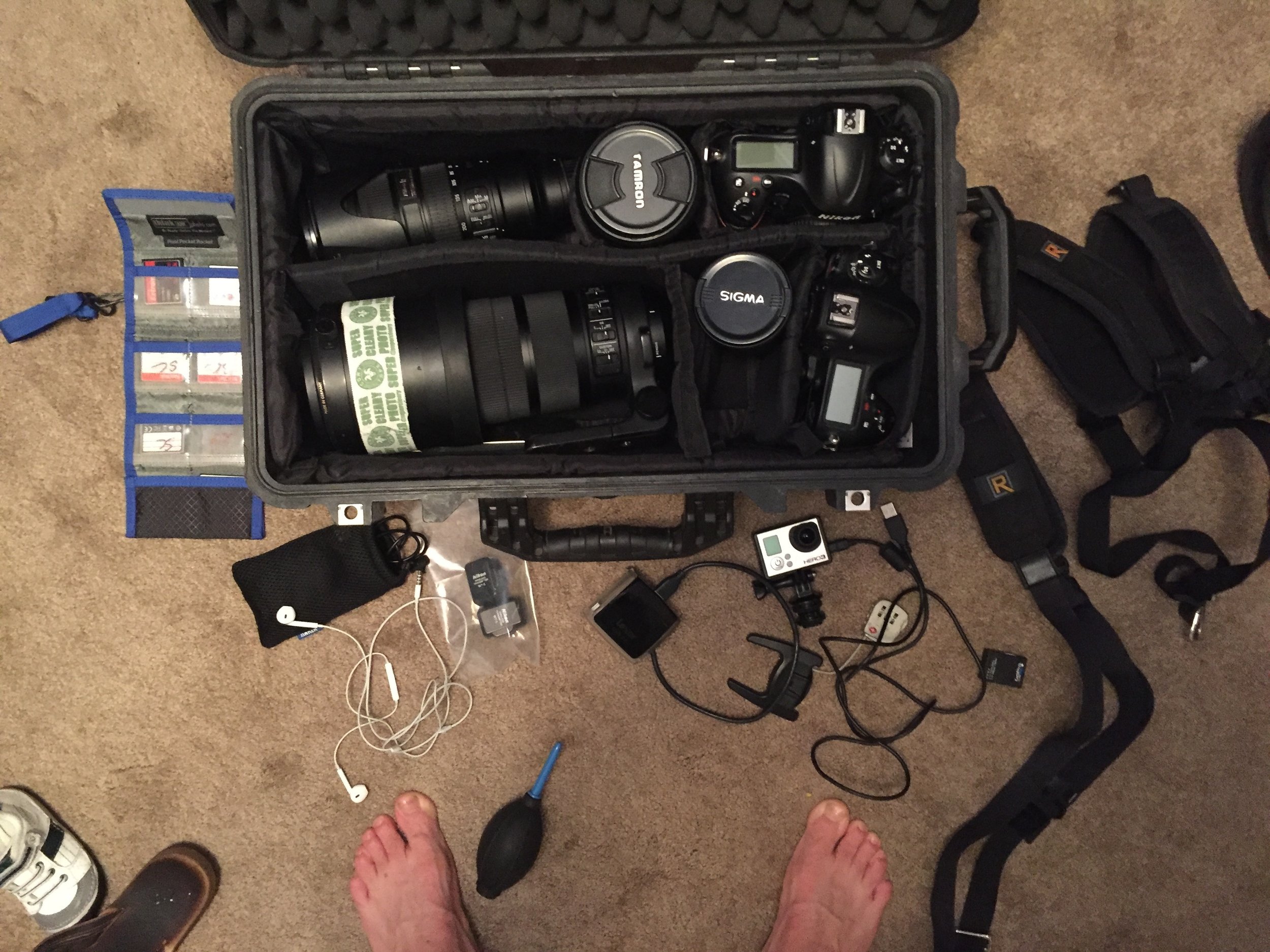 The gear getting packed up before the trip. Always an adventure getting everything to fit into just one case.