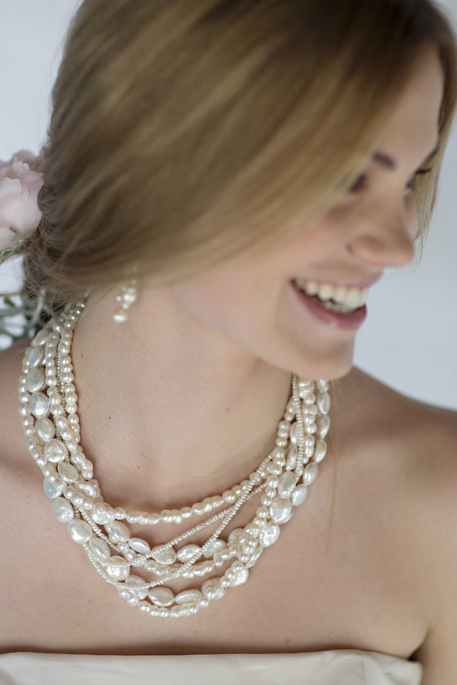 maine bridal jewelry. multi-strand freshwater pearl necklace. 