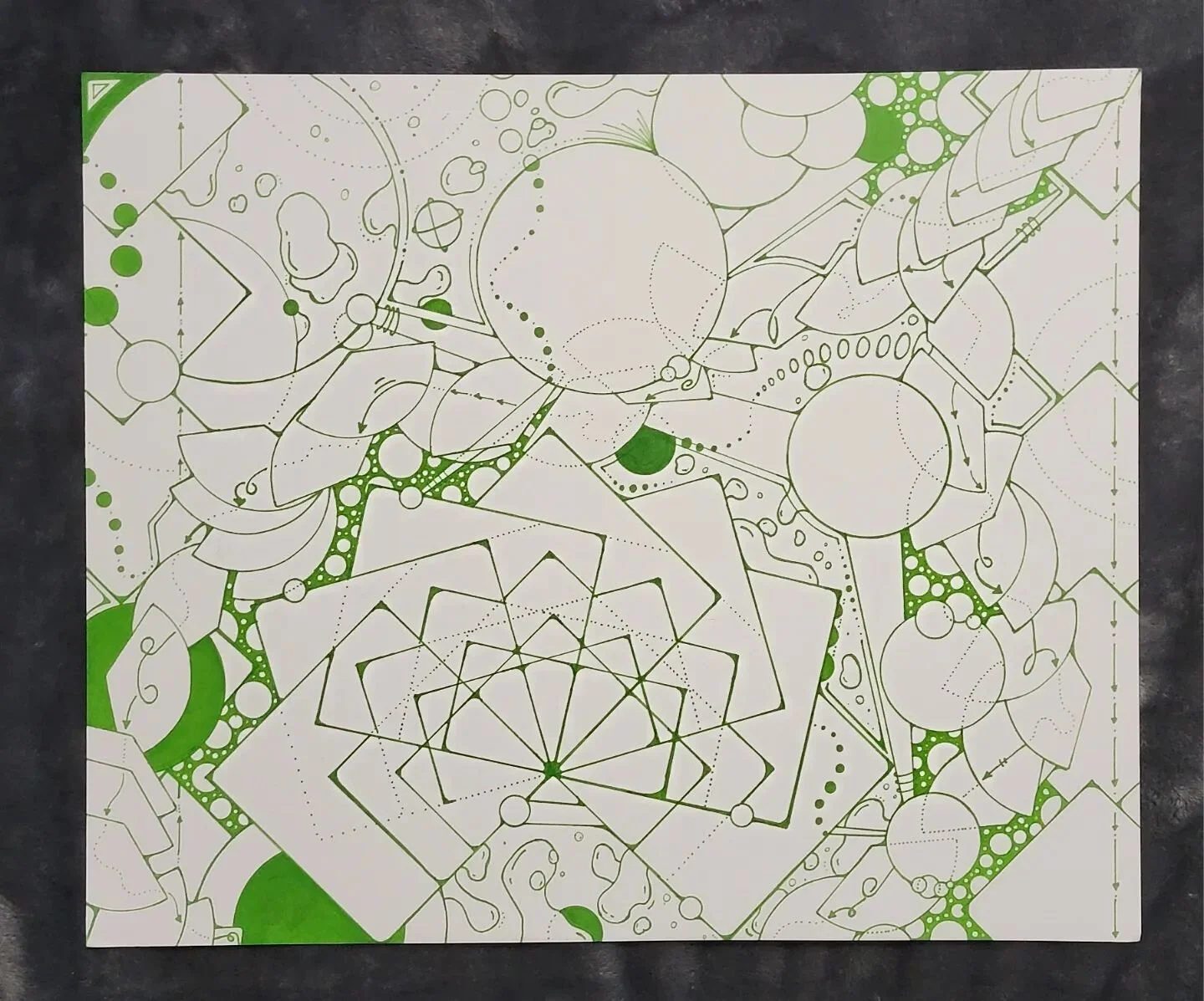 Busy, busy green doodle
14 x 17"
Sharpie on vellum coated paper