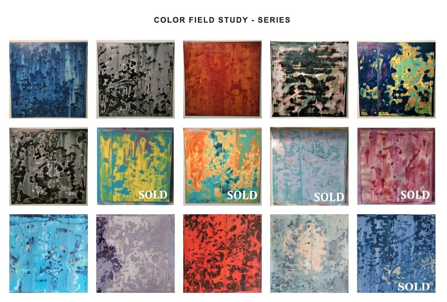 The Color Field Study series continues to grow. 

It's one of those 'two steps forward one step back' kinds of exercise, as I paint over most of them - the price to pay for the heavy layering then removal process.... I suppose.