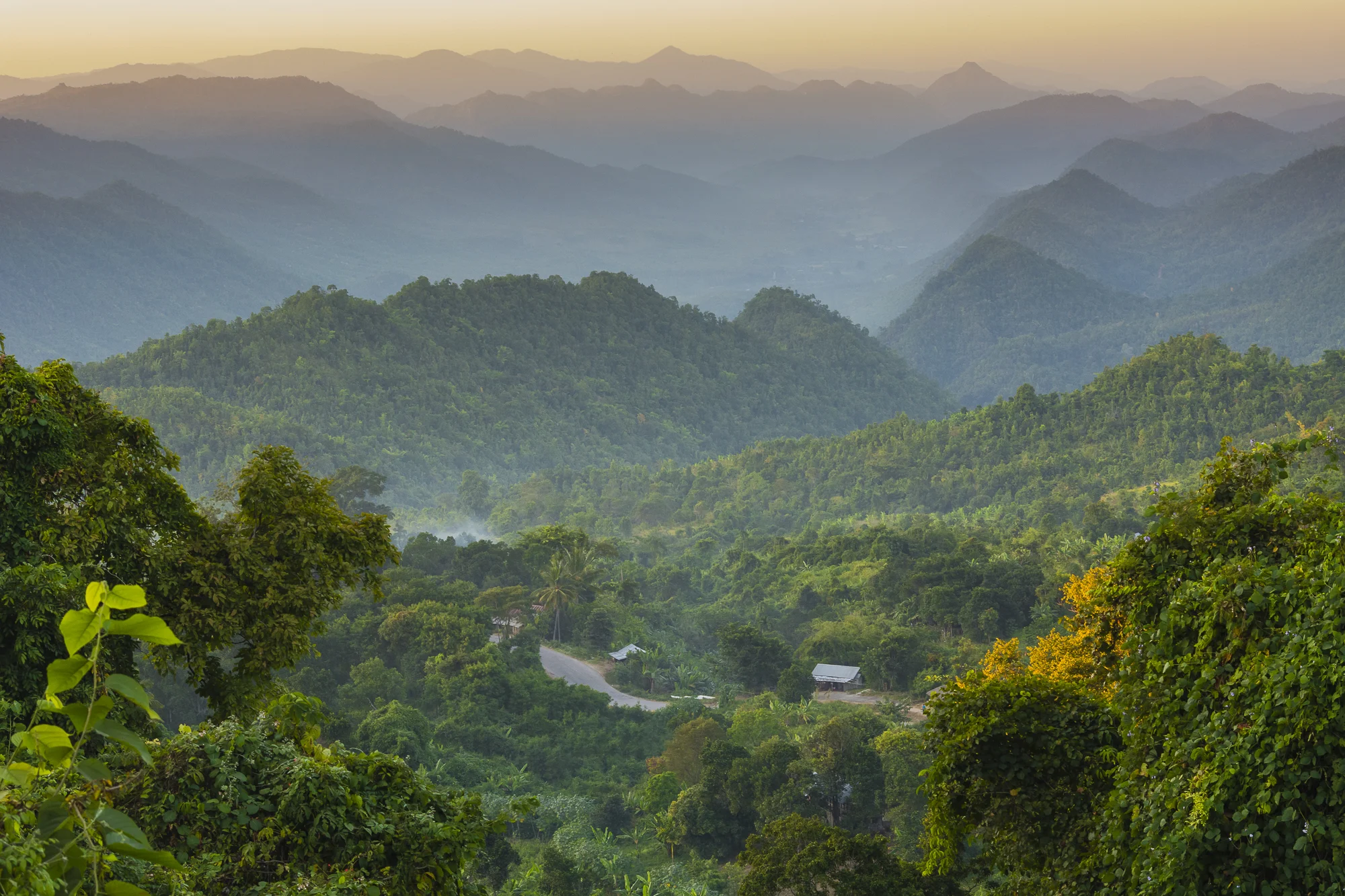 Sunset in the Kalaw Hills, Shan State, Myanmar.