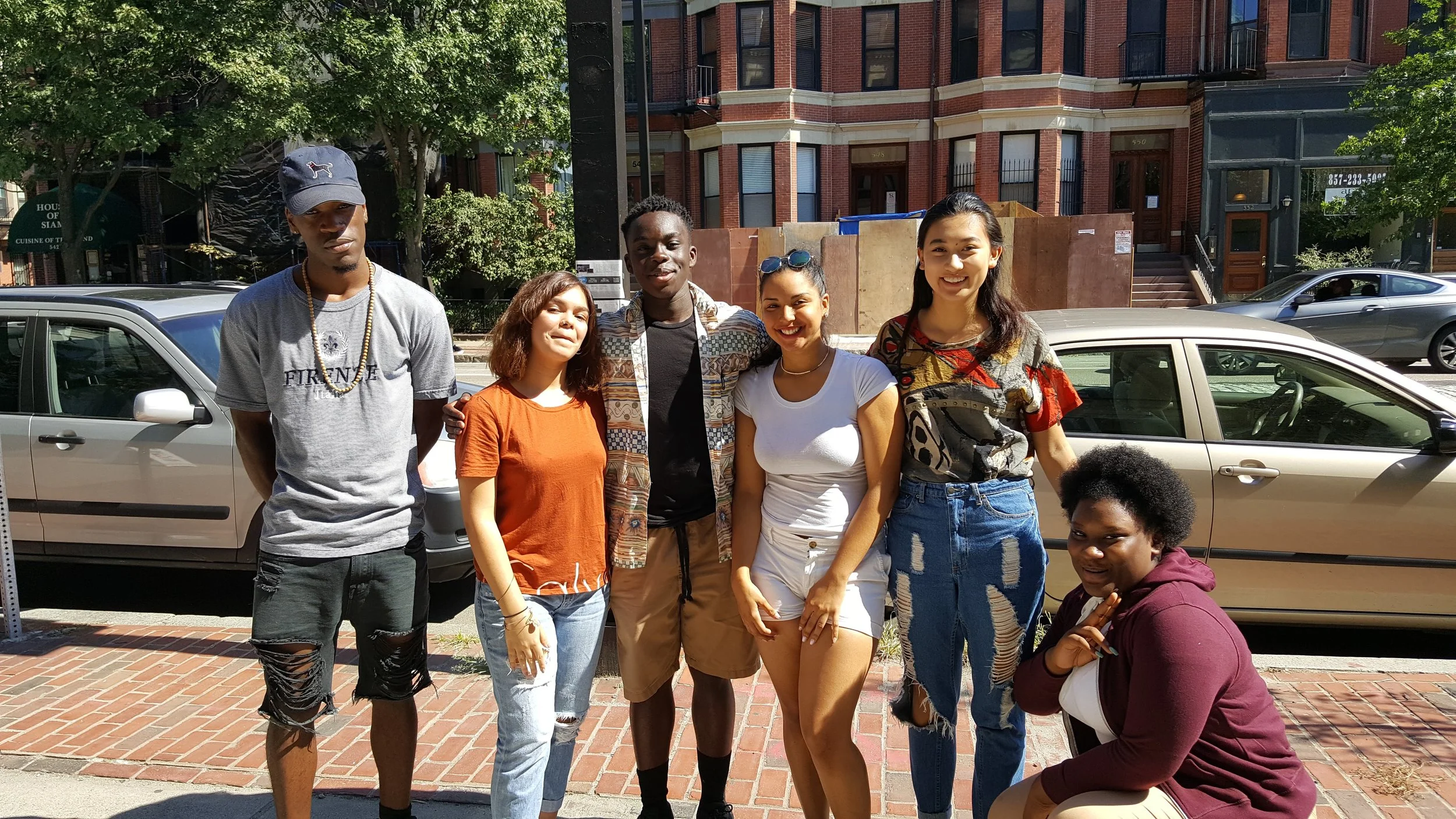 Members of the Youth Spoken Word Leaders Program (from left to right): Malcolm OIiver (19, Allston), Victoria DelValle (16, Boston South End), Kofi Dadzie (17, Westborough), Michelle Garcia (17, Lynn), Athena Chu (16, Brighton), Andrine Pierresant (14, Cambridge)