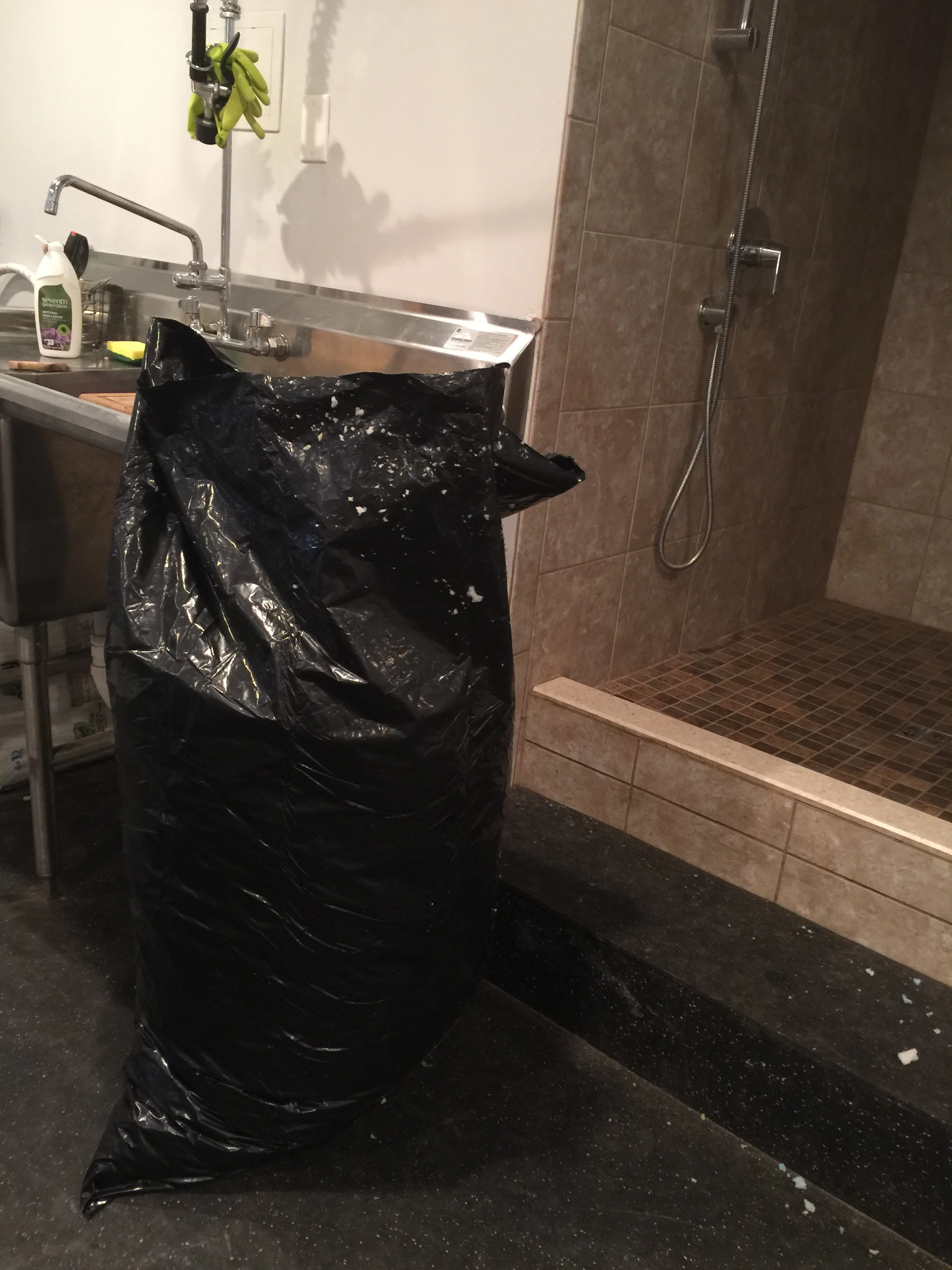 contractor bag filled with foam