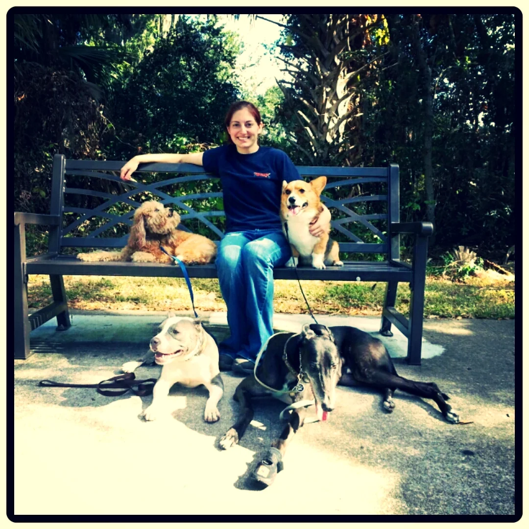Victoria with her 4 dogs: Leo, Mowgli, Khaleesi, and Ramses