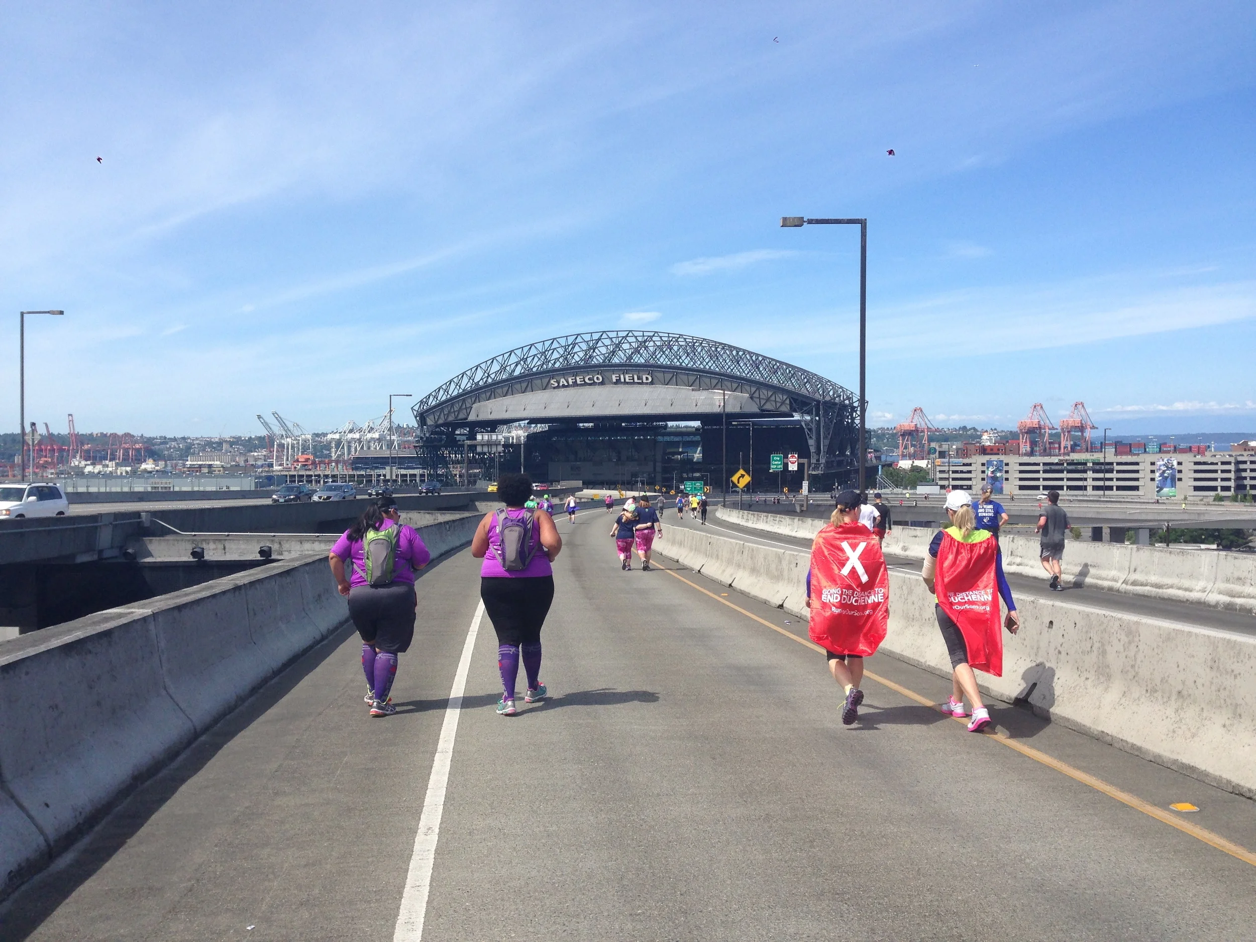 I walked the two girls in purple to the finish line. 