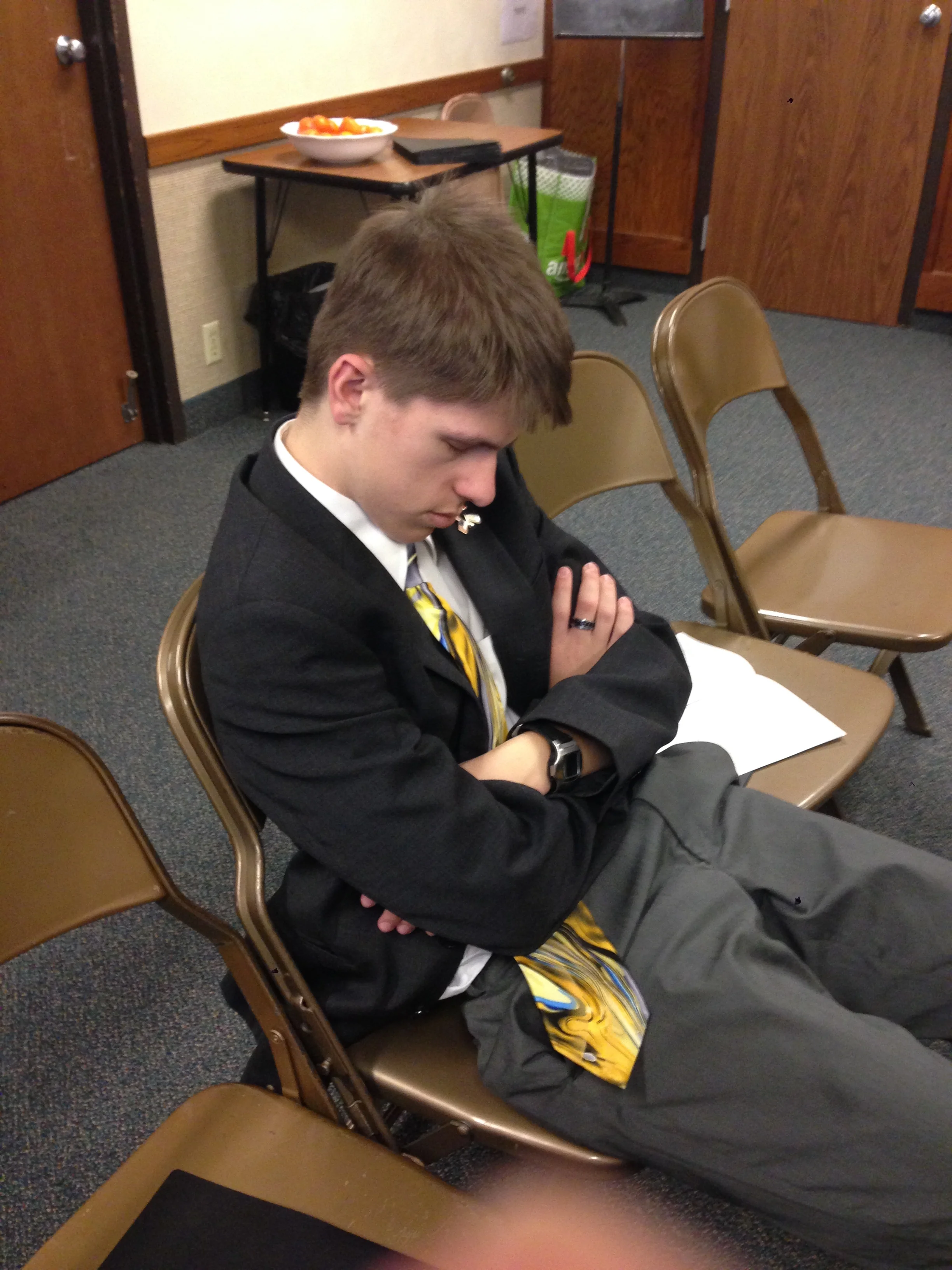 Matt fell asleep in choir practice