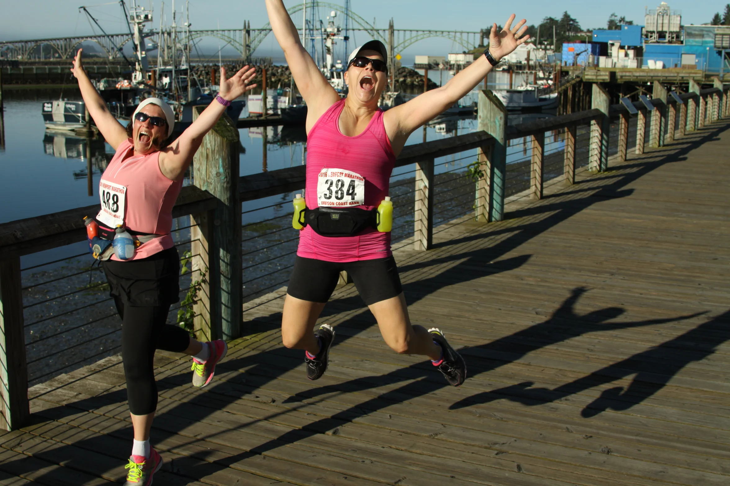 Roy and Doreen jumping for joy--only 4 miles in!